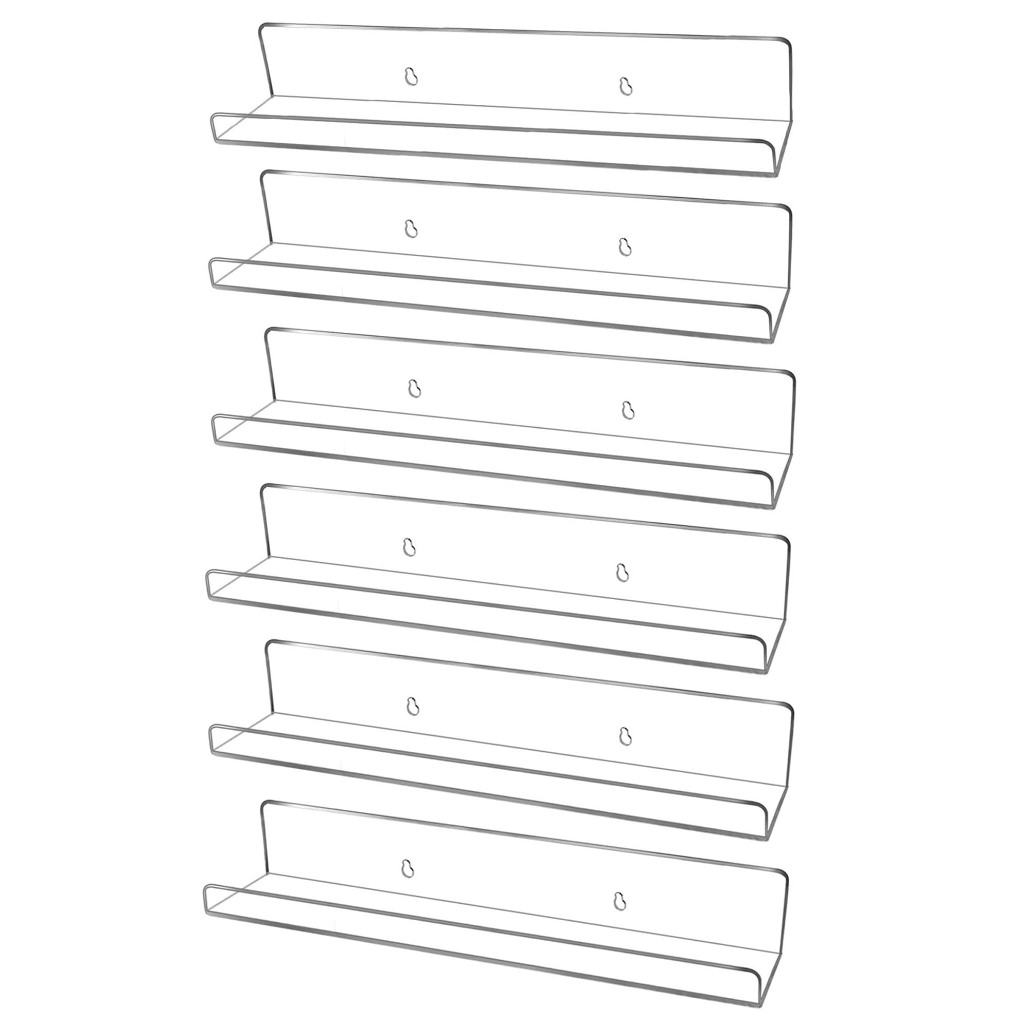 **Clear Acrylic Floating Shelves 6-Pack - Modern Wall Shelves for Bathroom, Living Room, Bedroom & Kitchen - Easy No-Drill Installation with Adhesive or Screws - 13.8