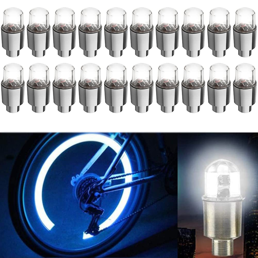 20Pcs LED Tire Valve Lights - Waterproof Flashing Wheel Lights for Cars, Bikes & Motorcycles - White LED Valve Caps for Night Riding & Safety (Perfect for Nighttime Cycling, Car Shows & Vehicle Customization)