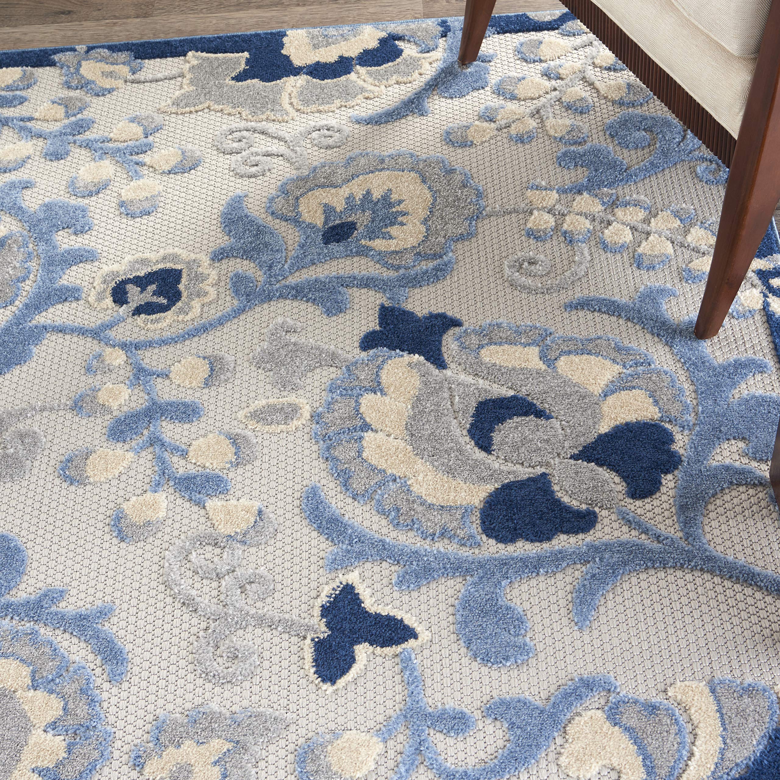 Nourison Aloha Indoor/Outdoor 6' x 9' Area Rug - Blue & Grey, Easy to Clean, Non-Shedding for Bedroom, Living Room, Dining Room | Perfect for Backyard, Deck & Patio Use (6x9)
