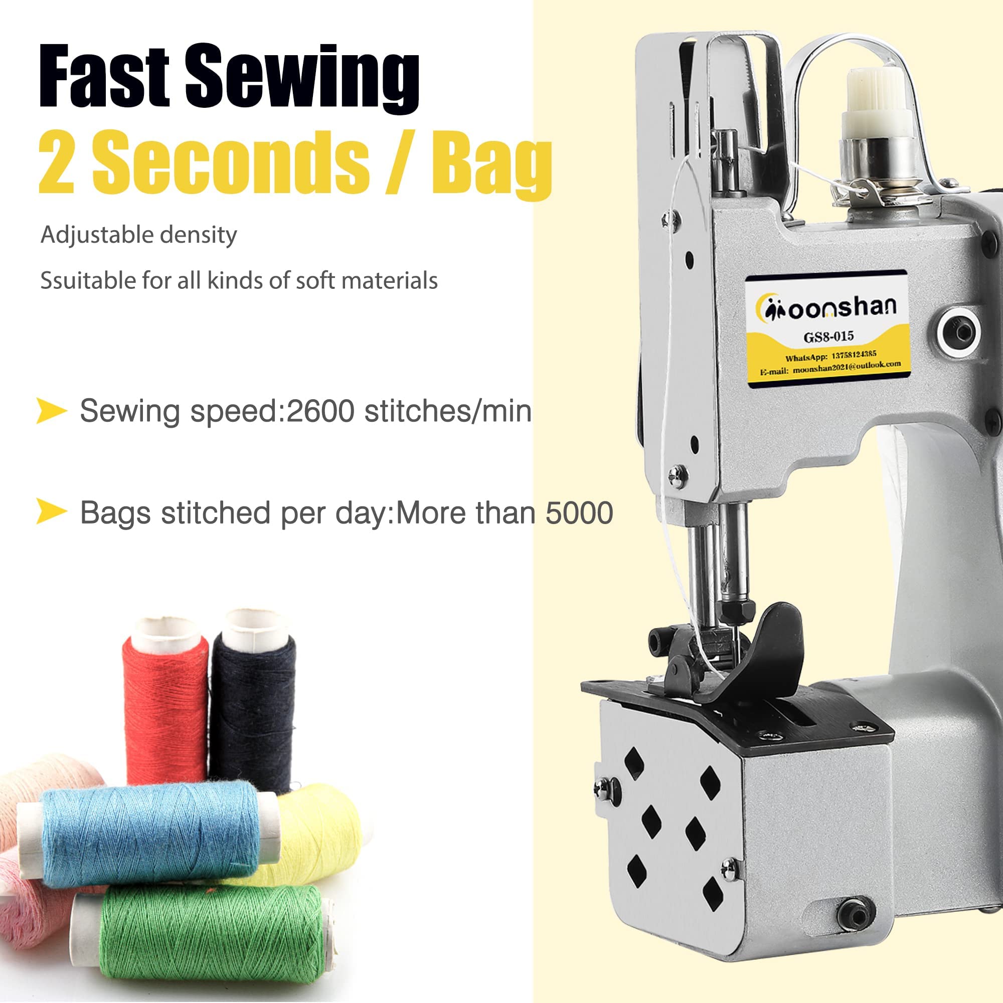 Heavy Duty Bag Closing Machine with 6 Rolls Industrial Sewing Thread - Perfect for Packaging, Shipping & Warehouse Operations