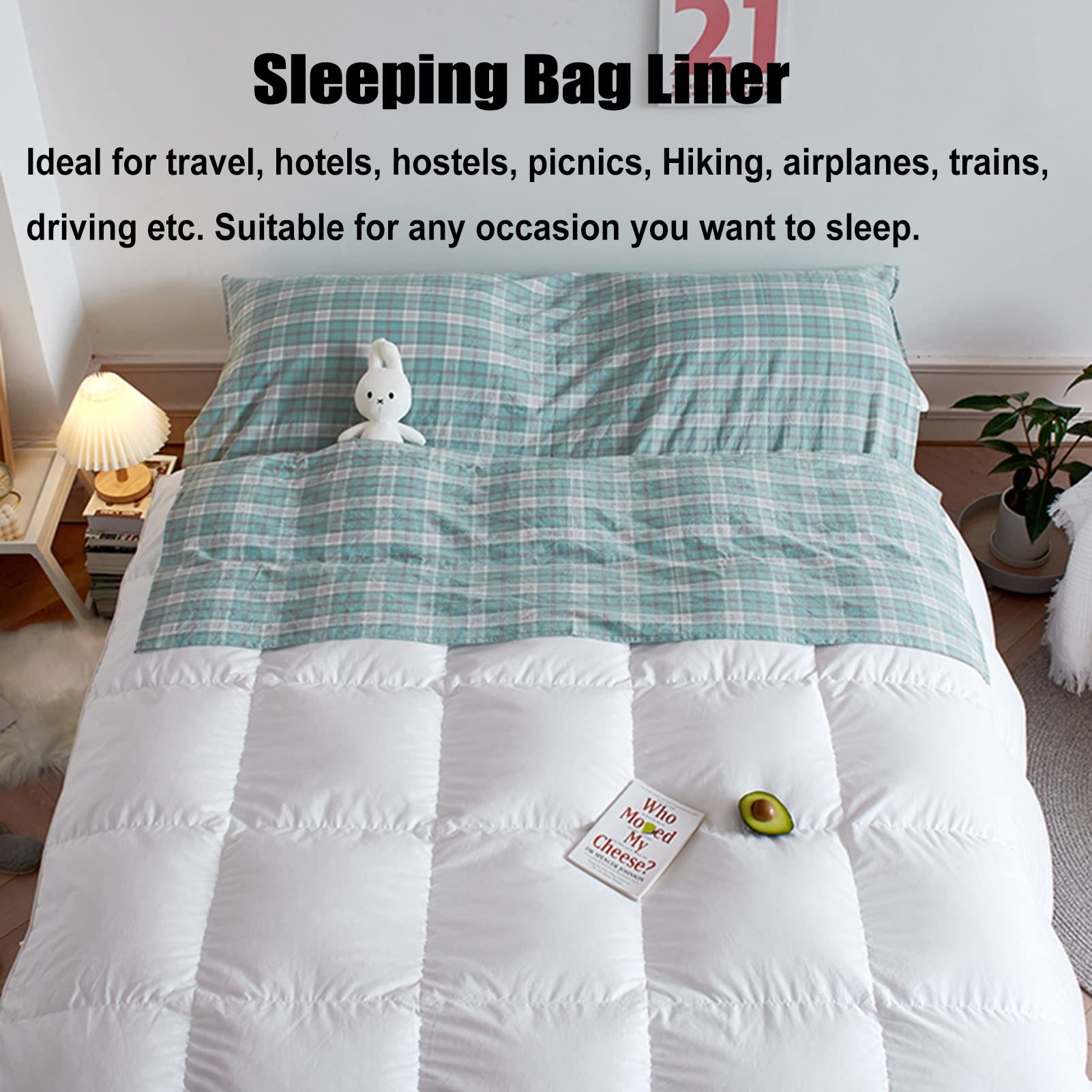 Premium Cotton Sleeping Bag Liner - Lightweight & Portable Travel Camping Sheet with Zipper - Machine Washable (Blue, 210x210cm) - Perfect for Backpacking, Hiking & Outdoor Adventures