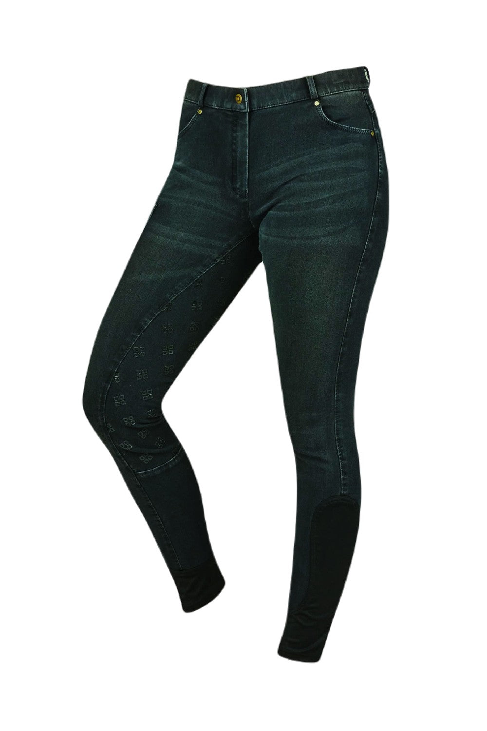 Dublin Shona Full Grip Silicone Print Denim Breeches for Equestrian Riding - Comfortable Horse Riding Pants for Women & Men - Perfect for Show Jumping, Dressage and Everyday Riding