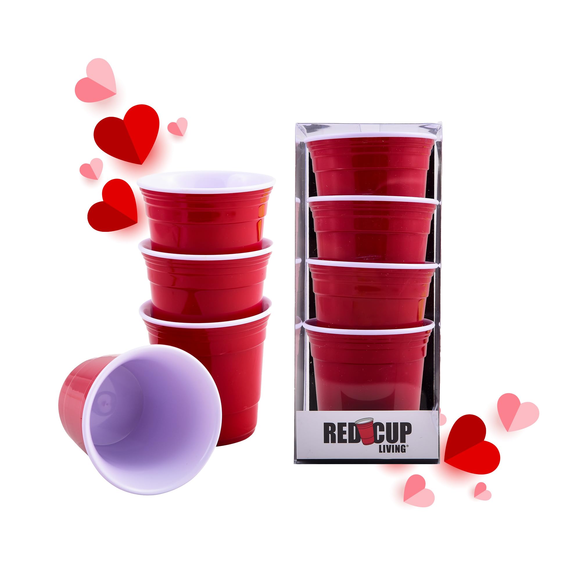 Set of 4 Red Valentine's Day Shot Glasses - 5oz Mini Whiskey Tequila Vodka Glasses with Heavy Base | BPA-Free Reusable Party Drinking Glasses | Perfect Gift for Couples, Bridal Showers & Romantic Date Nights