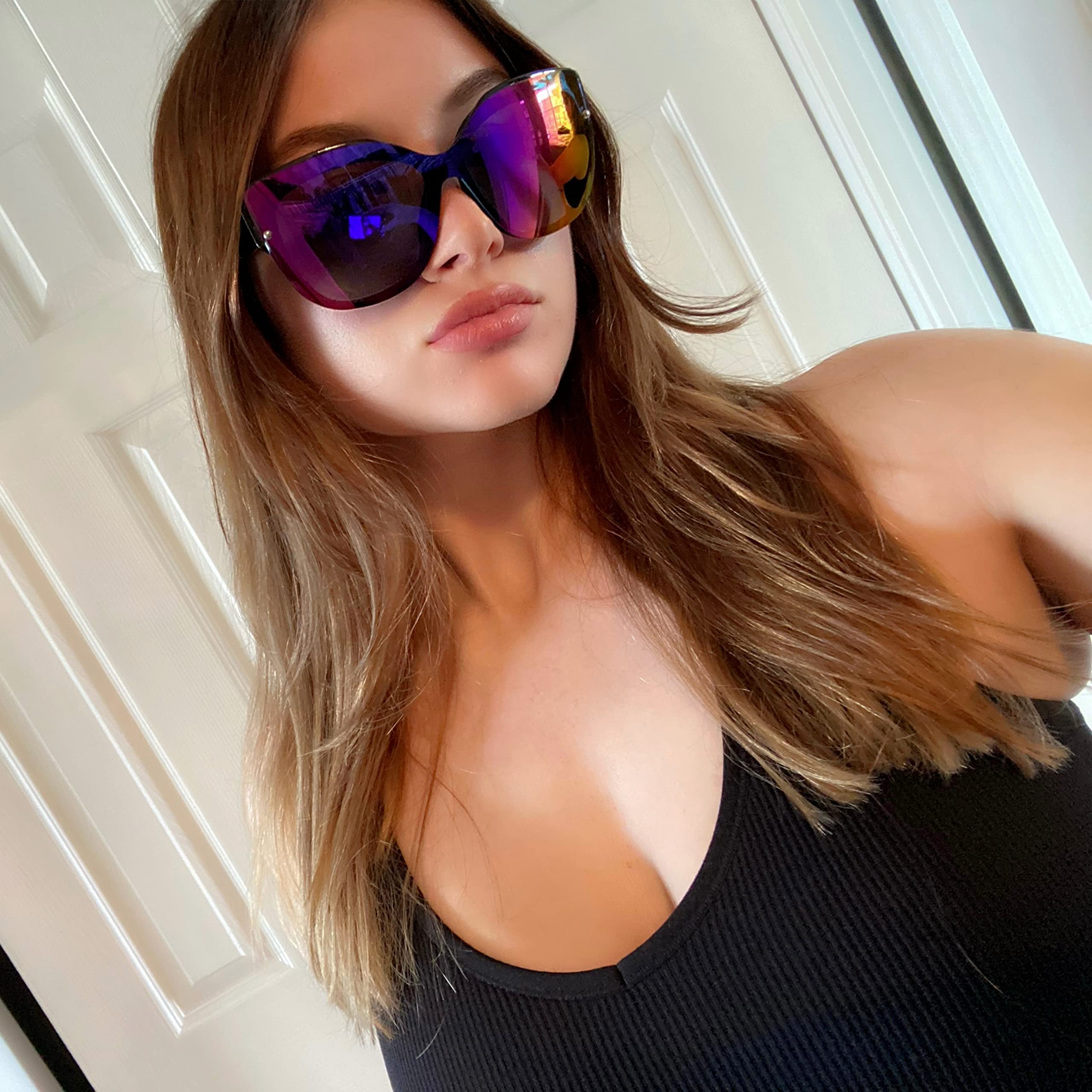 FEISEDY Polarized Cat Eye Sunglasses for Women & Men - Rimless Mirrored Oversized Retro Sunglasses B2796 | UV Protection, Fashion Accessory for Driving, Beach & Outdoor Activities