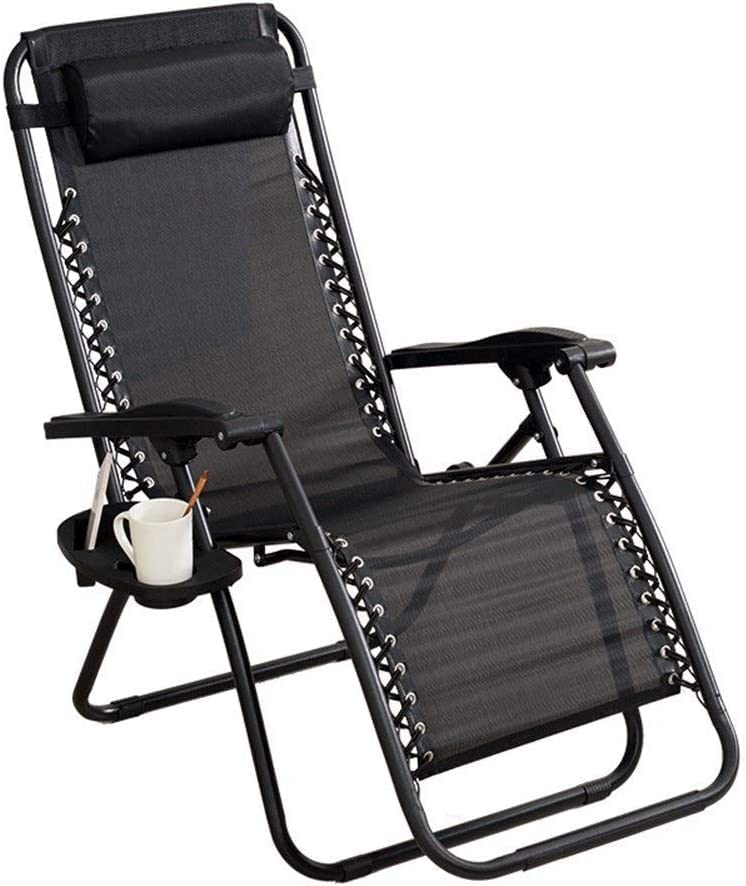 EROOLU Folding Reclining Garden Chair with Side Table & Cup Holder - Weatherproof Black Outdoor Lounge Chair for Deck, Beach, Pool & Patio Relaxation