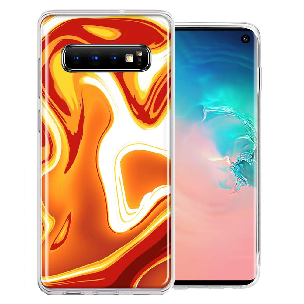 Samsung Galaxy S10 Phone Case - Orange White Abstract Design Double Layer Protective Cover for Shockproof & Scratch Resistance | Perfect for Daily Use, Travel & Outdoor Activities