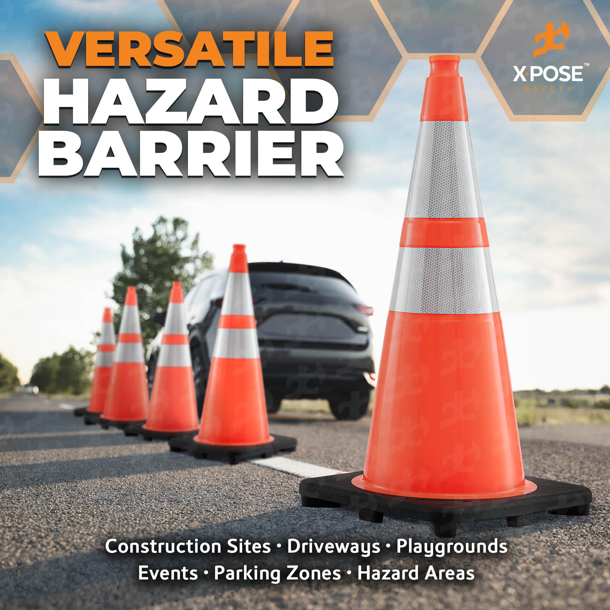 Xpose Safety 28 Inch Orange Traffic Cones with 6