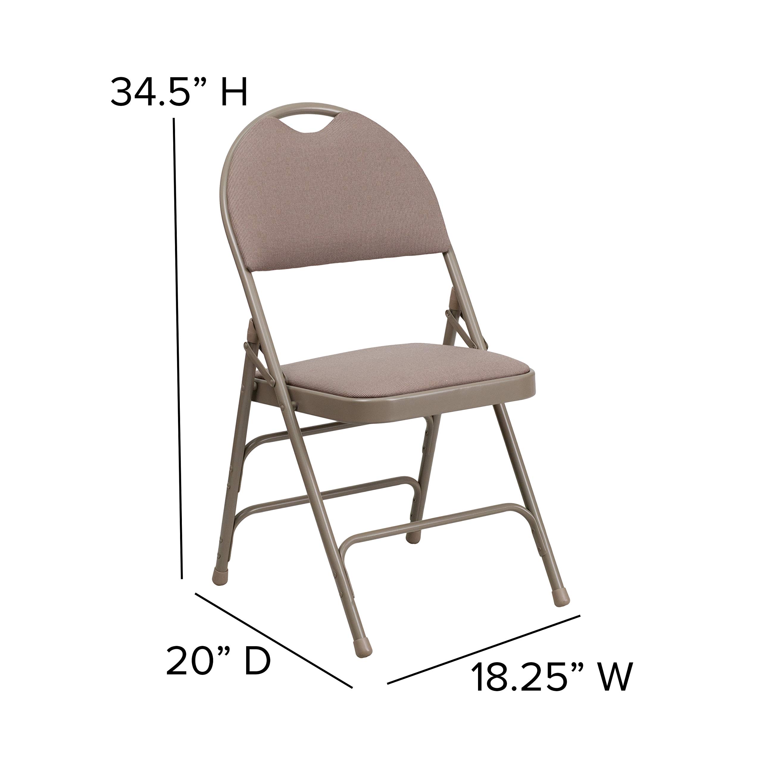 EMMA + OLIVER 4 Pack Beige Fabric Folding Chairs with Metal Frame - Lightweight & Portable for Indoor Outdoor Events, Parties, Picnics, and Camping