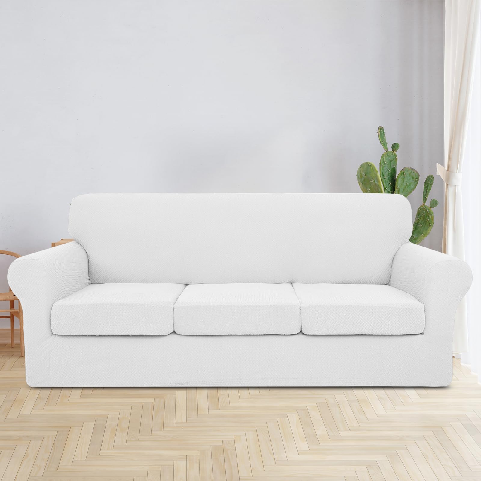 JIVINER 4-Piece Oversized Stretch Sofa Slipcover Set with 3 Extra Large Seat Cushion Covers - Thick Fitted Couch Cover for 3-Cushion Sofa in Living Room (XL, Off White) | Perfect for Home Decor, Furniture Protection & Pet-Friendly Households