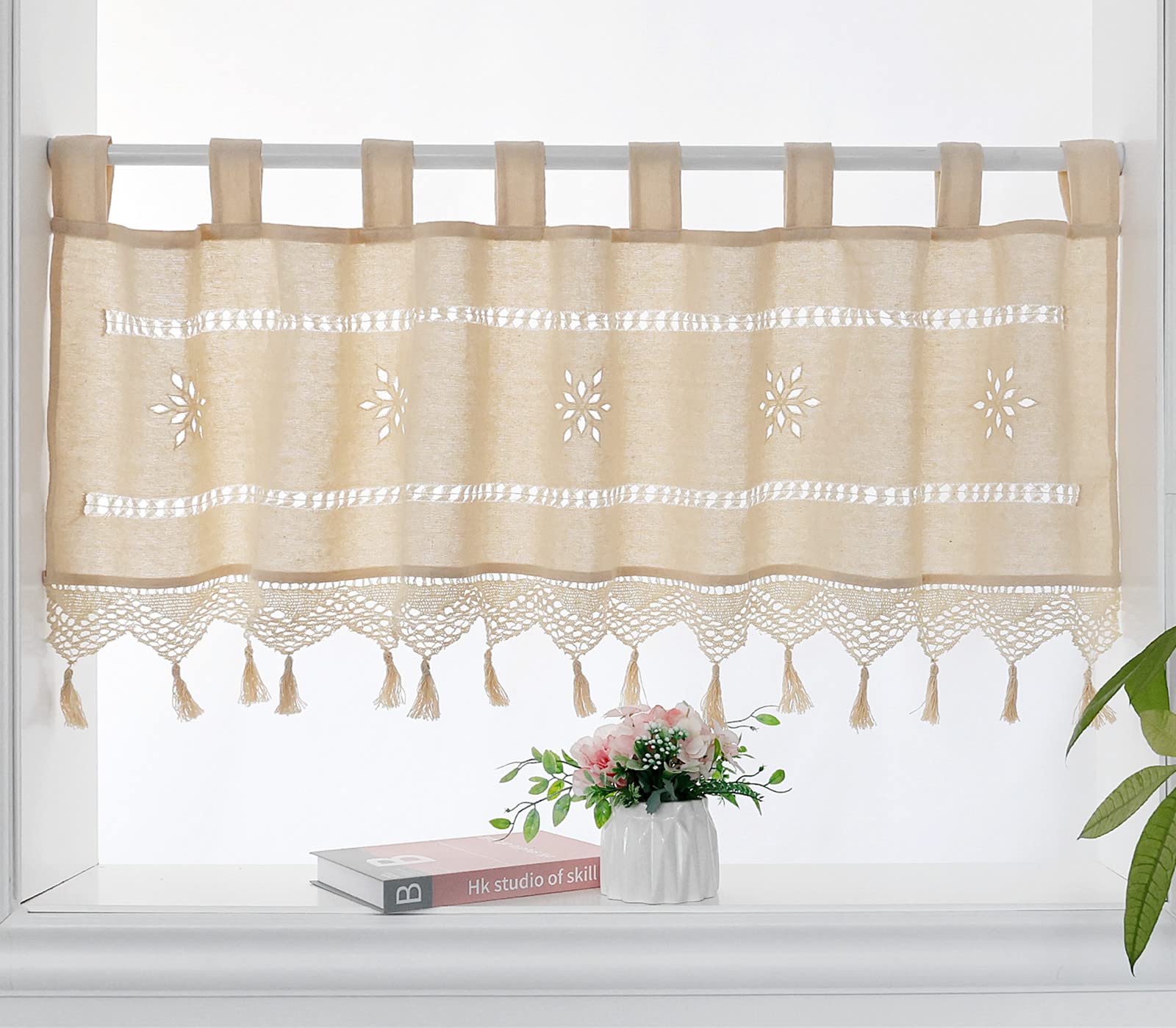 Vintage Crochet Macrame Valance - Boho Window Treatment for Living Room & Cafe Decor