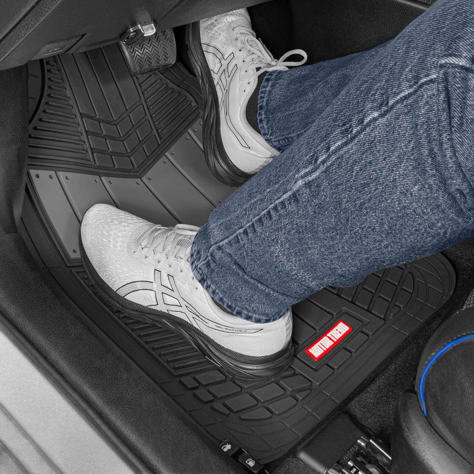 Motor Trend FlexTough Gray All-Weather Car Floor Mats Full Set - Heavy Duty Rubber Floor Liners for SUV, Sedan & Van (Front, Rear & Cargo Mats) - Perfect for Winter Snow, Mud & Rain Protection - Durable Interior Floor Covering for Cars, Trucks & Vehicles