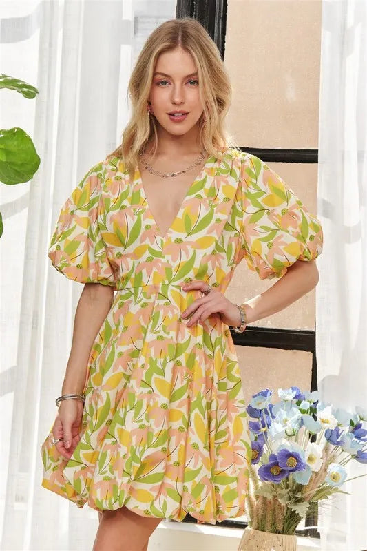 Elegant Puff Sleeve Floral Mini Dress for Women | Summer Party Cocktail Dress | Perfect for Weddings, Dates & Special Occasions