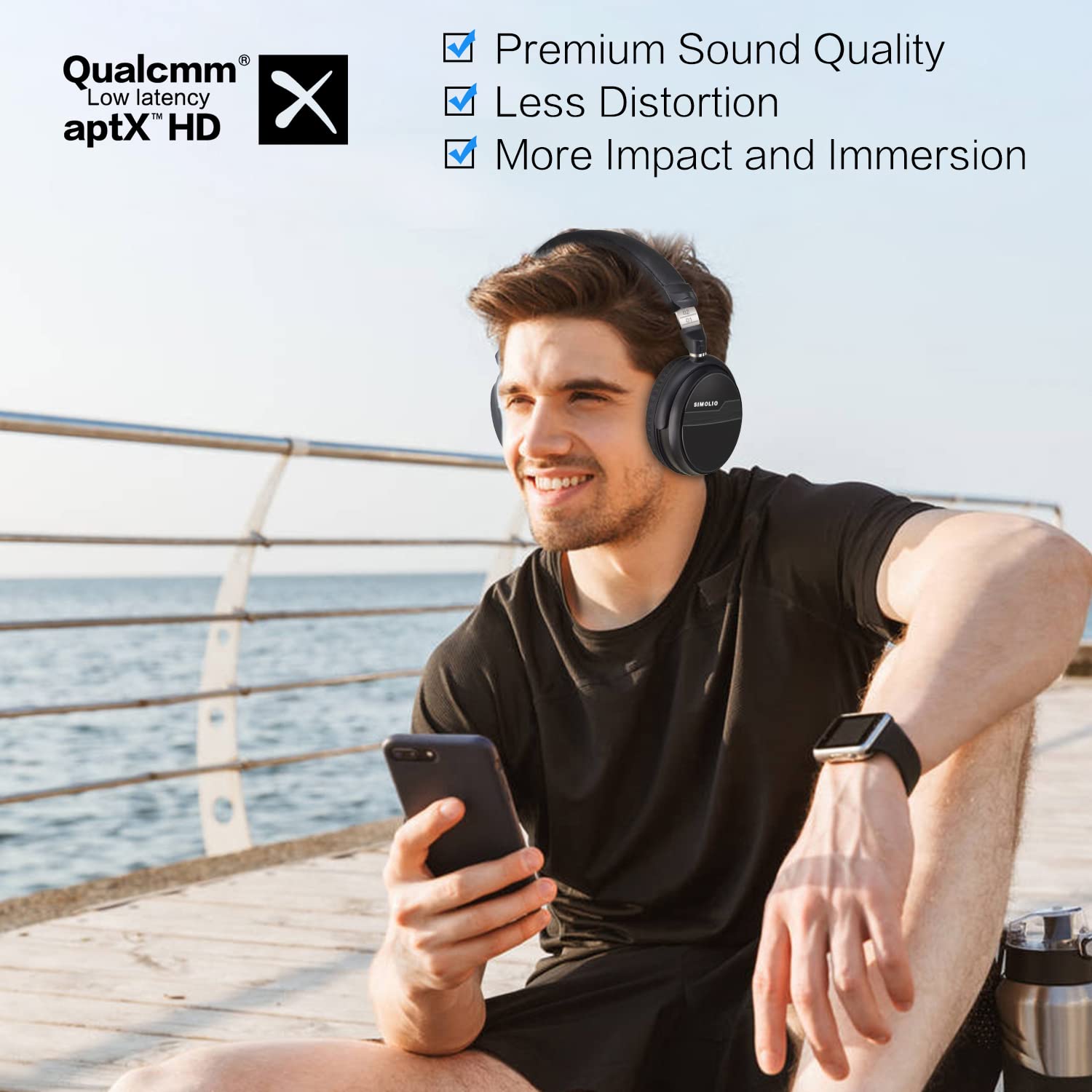 SIMOLIO Bluetooth Wireless Headphones with Dialogue Mode, aptX Low Latency & HD Audio, 3.5mm AUX Cable, Built-in MIC & Volume Control, 40H Playtime - Perfect for Gaming, Movies, and Phone Calls