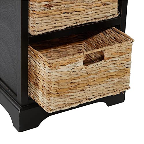 Urban Designs Espresso Malibu 3-Drawer Nightstand with Wicker Baskets - Medium Brown Bedside Table for Bedroom, Living Room, or Office Storage
