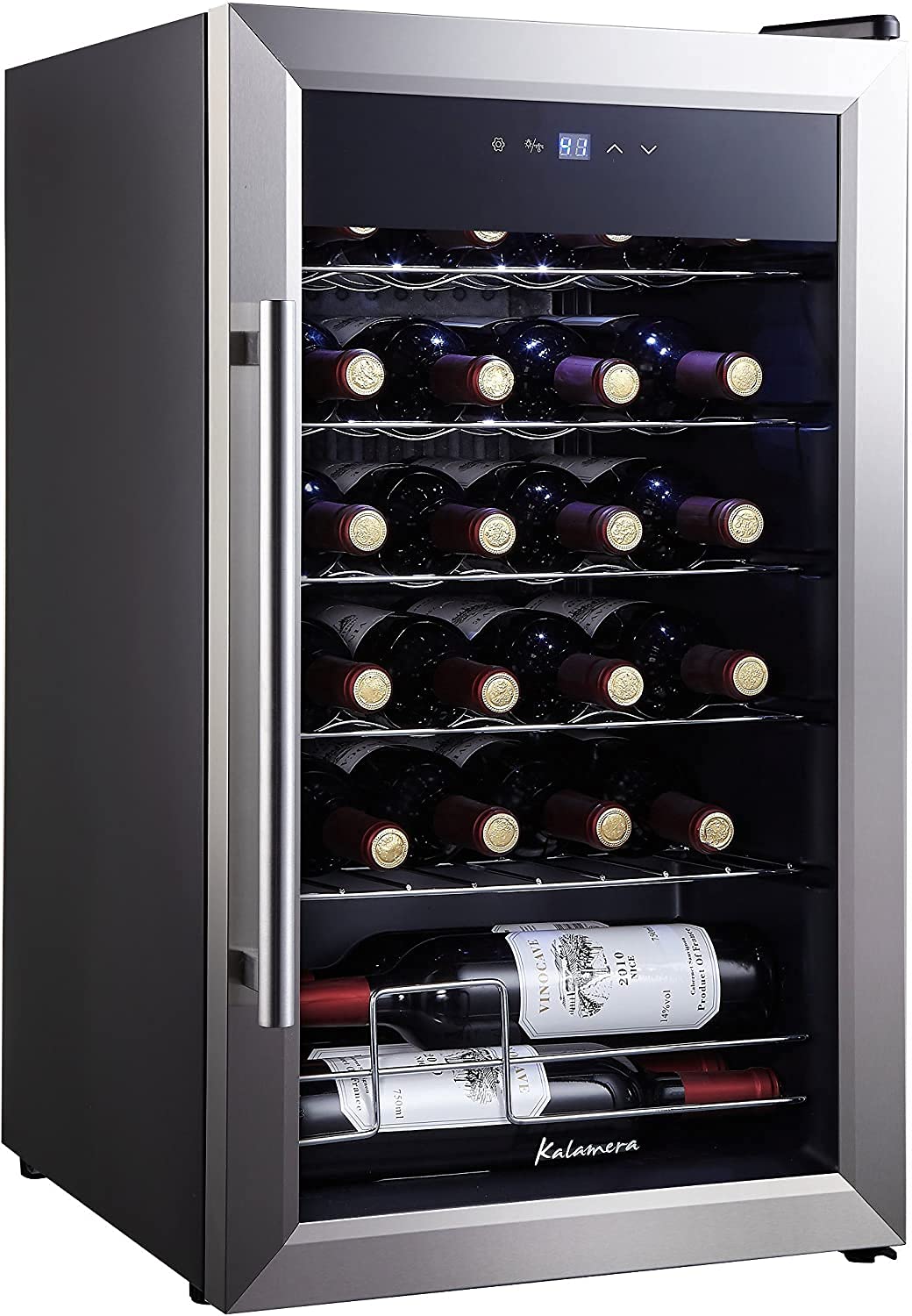 Kalamera 24 Bottle Wine Cooler Refrigerator - Freestanding Single Zone Compressor Wine Fridge with Stainless Steel Glass Door, Temperature Control 41°F-64°F for Home, Office, Bar - Perfect for Storing Wine, Beer, and Beverages