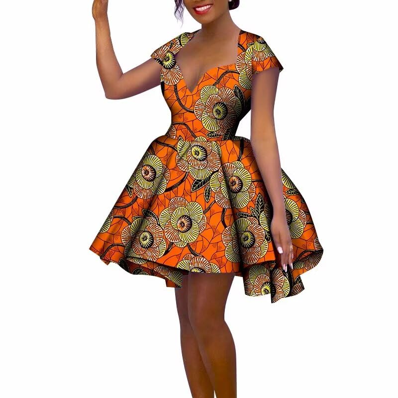 Stylish African Dashiki Ankara Print Dress for Women - Summer Short Sleeve Floral Dress - Perfect for Parties, Weddings & Cultural Events