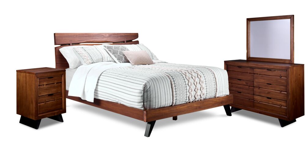 Camila 6-Piece Full Bedroom Set - Rustic Brown Wood Finish | Complete Bed Frame, Nightstands & Dresser | Perfect for Farmhouse, Cottage & Rustic Style Bedrooms