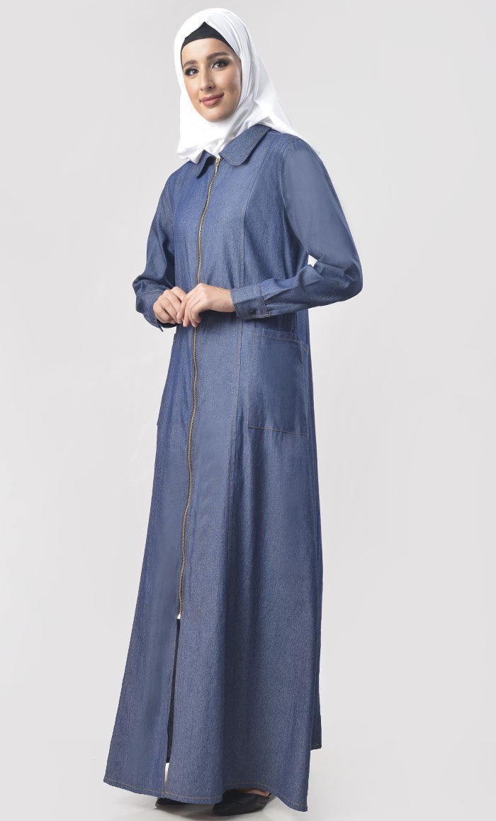 Modest Denim Basic Everyday Wear Jilbab - Comfortable Islamic Prayer Dress for Women - Perfect for Daily Use, Prayer & Outdoor Activities