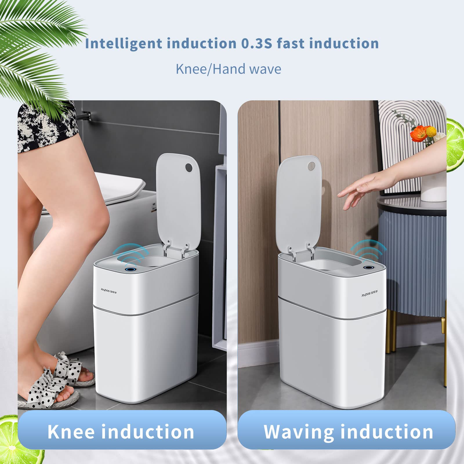MOPUP 3.5 Gallon Touchless Bathroom Trash Can - Waterproof Motion Sensor Garbage Bin for Bedroom, Office, Kitchen & Living Room | Slim Plastic Narrow Design | Dogproof Small Trash Can (White) - Perfect for Modern Homes, Apartments & Pet-Friendly Spaces