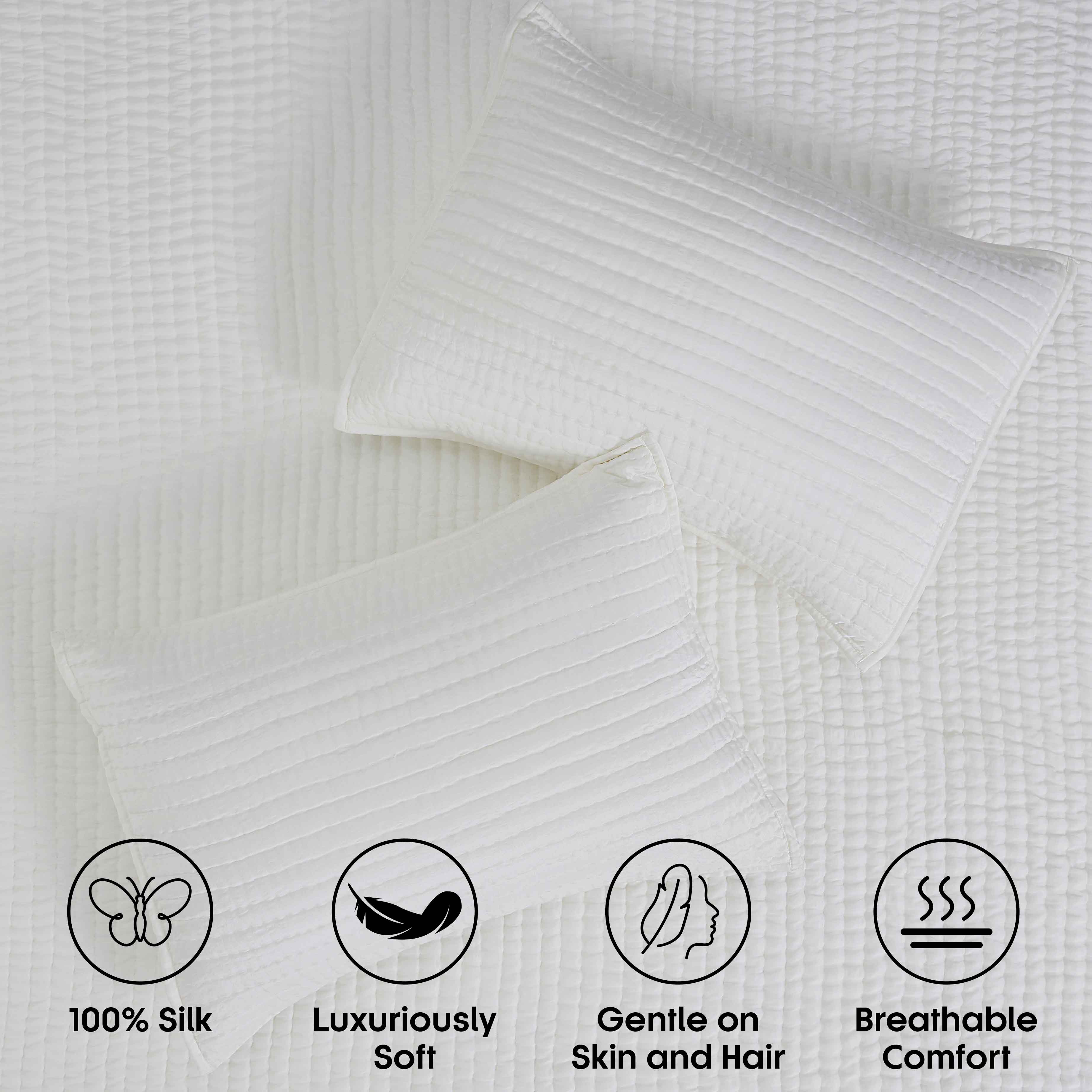 Bella 100% Pure Silk Pick Stitch Medium Weight Quilt & Sham Set - Queen Size Luxury Bedding for Elegant Bedroom Decor & Cozy Sleep