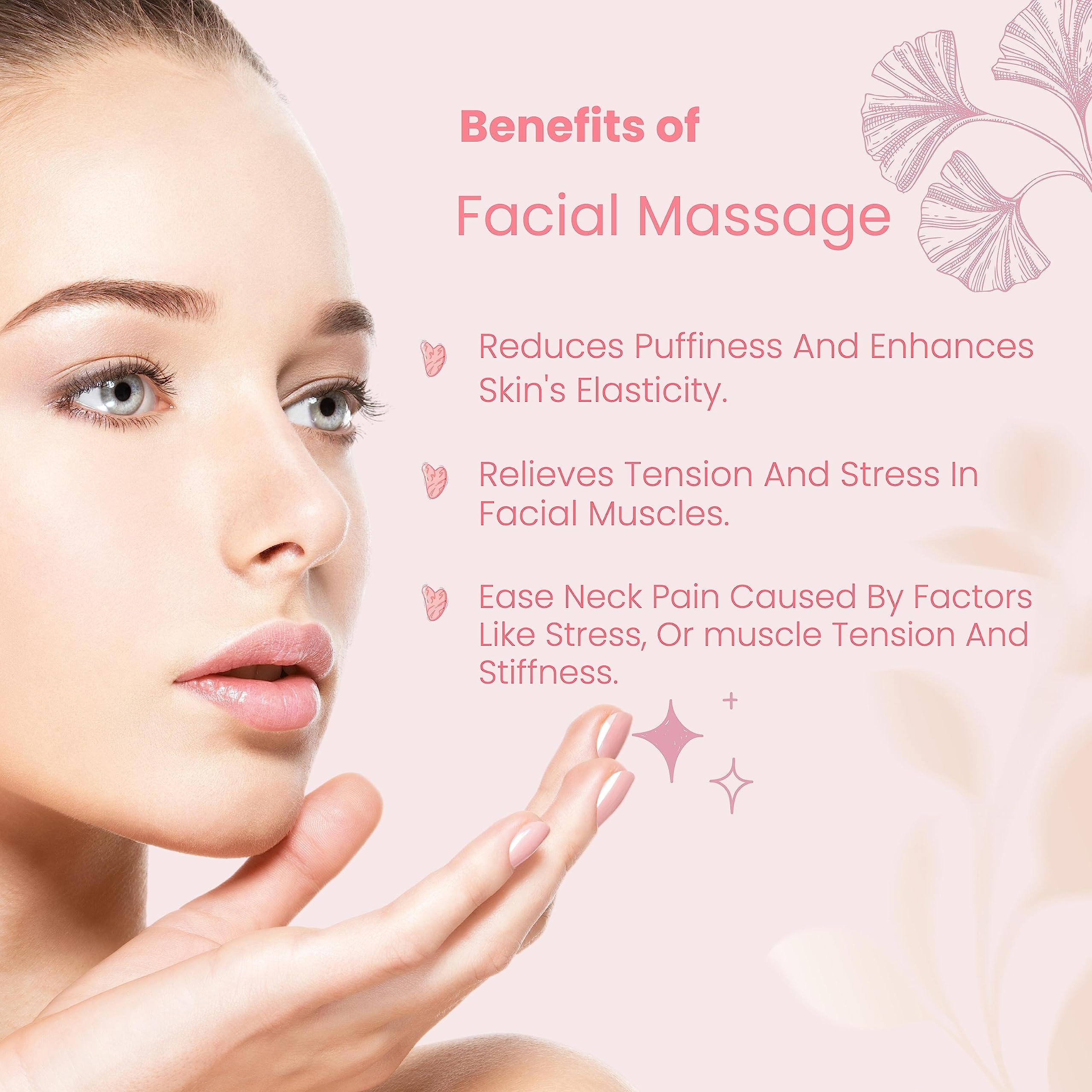 Rose Quartz Gua Sha Facial Tool for Glowing Skin - Natural Face Massager for Relaxation & Anti-Aging - Perfect for Skincare Routine & Self-Care at Home