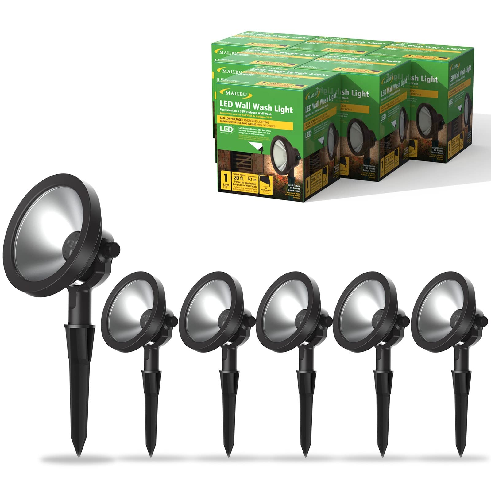 Malibu LED Low Voltage 13W Spotlight - 6 Pack Landscape Security Lighting for Outdoor Garden, Hotel, Yard, Park, Walkways & Driveways (8406-2601-06) - Perfect for Pathway Illumination and Property Safety