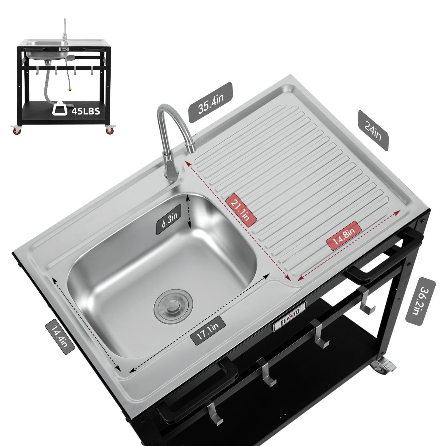 Stainless Steel 3-Tier Outdoor Grill Cart with Sink - Heavy Duty BBQ Prep Table with Wheels for Patio, Backyard, Camping & Tailgating | Perfect for Grilling, Food Prep & Outdoor Cooking