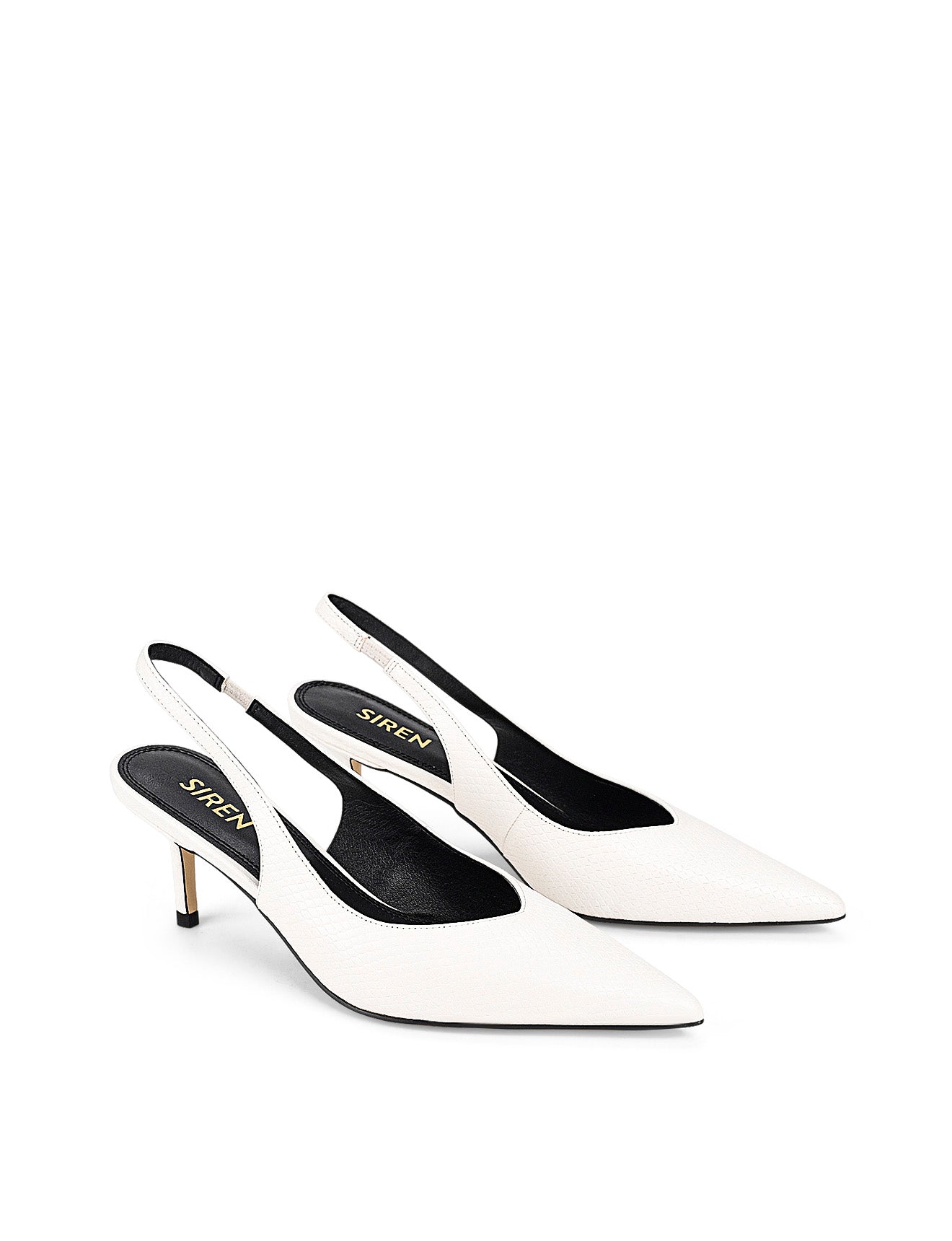 Yory Slingback Kitten Heels - Women's Chunky Low Block Heel Sandals in Chalk White Snake Leather | Comfortable Dress Shoes for Office, Wedding & Evening Events