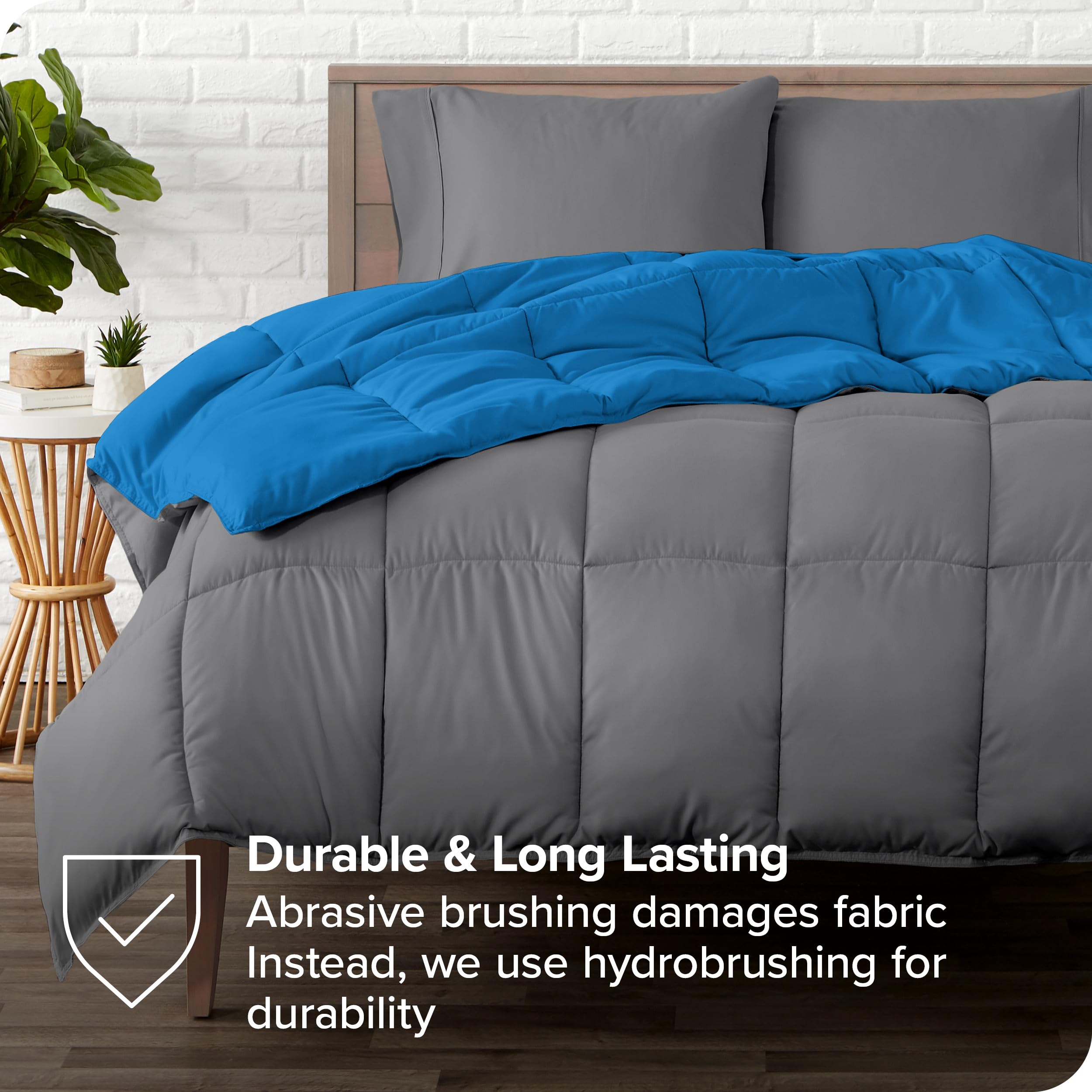 Bare Home Reversible Down Alternative Comforter & Sheet Set - Twin Size Bedding - Soft Medium Blue/Grey & Grey - Perfect for Guest Rooms, Dorms & Cozy Bedrooms