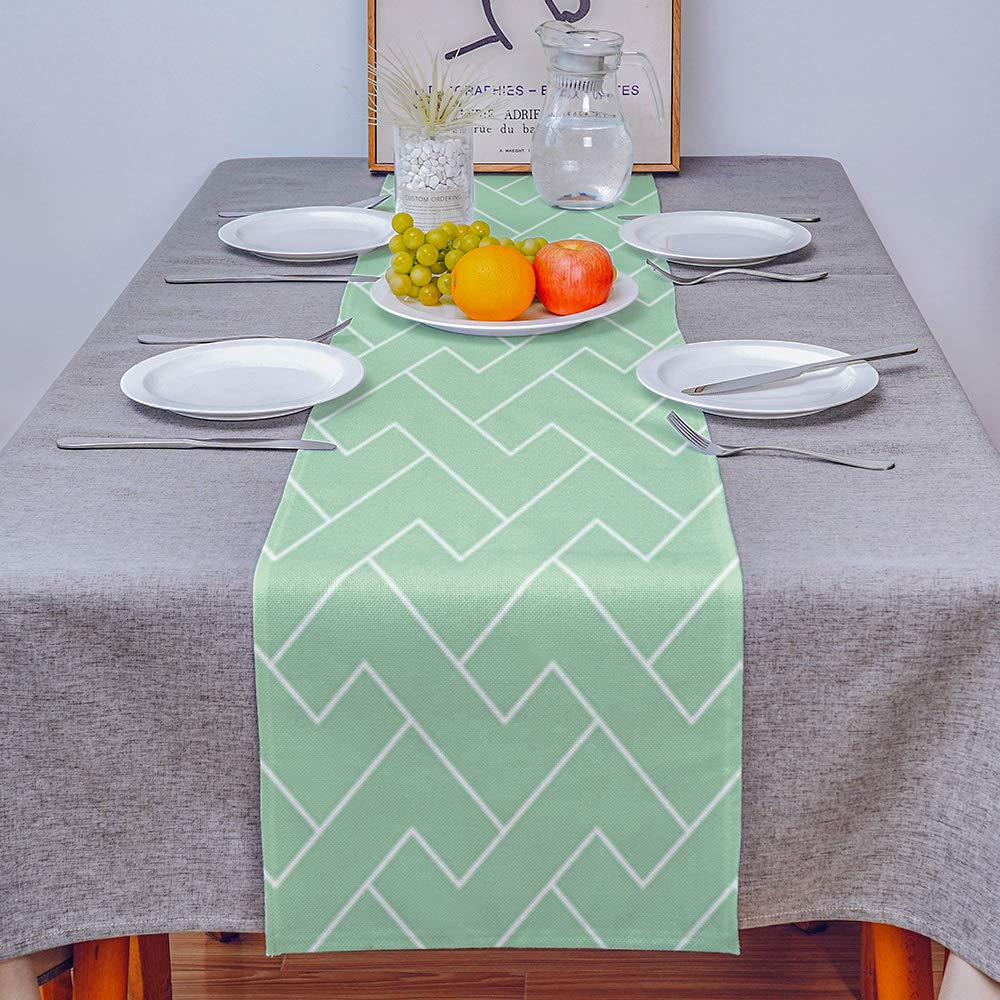 72-inch Mint Green Cotton Linen Table Runner - Farmhouse Burlap Tablecloth for Dining Room, Holiday Party & Wedding Decor - Geometric Design Machine Washable - Perfect for Rustic Events, Home Decor & Seasonal Celebrations