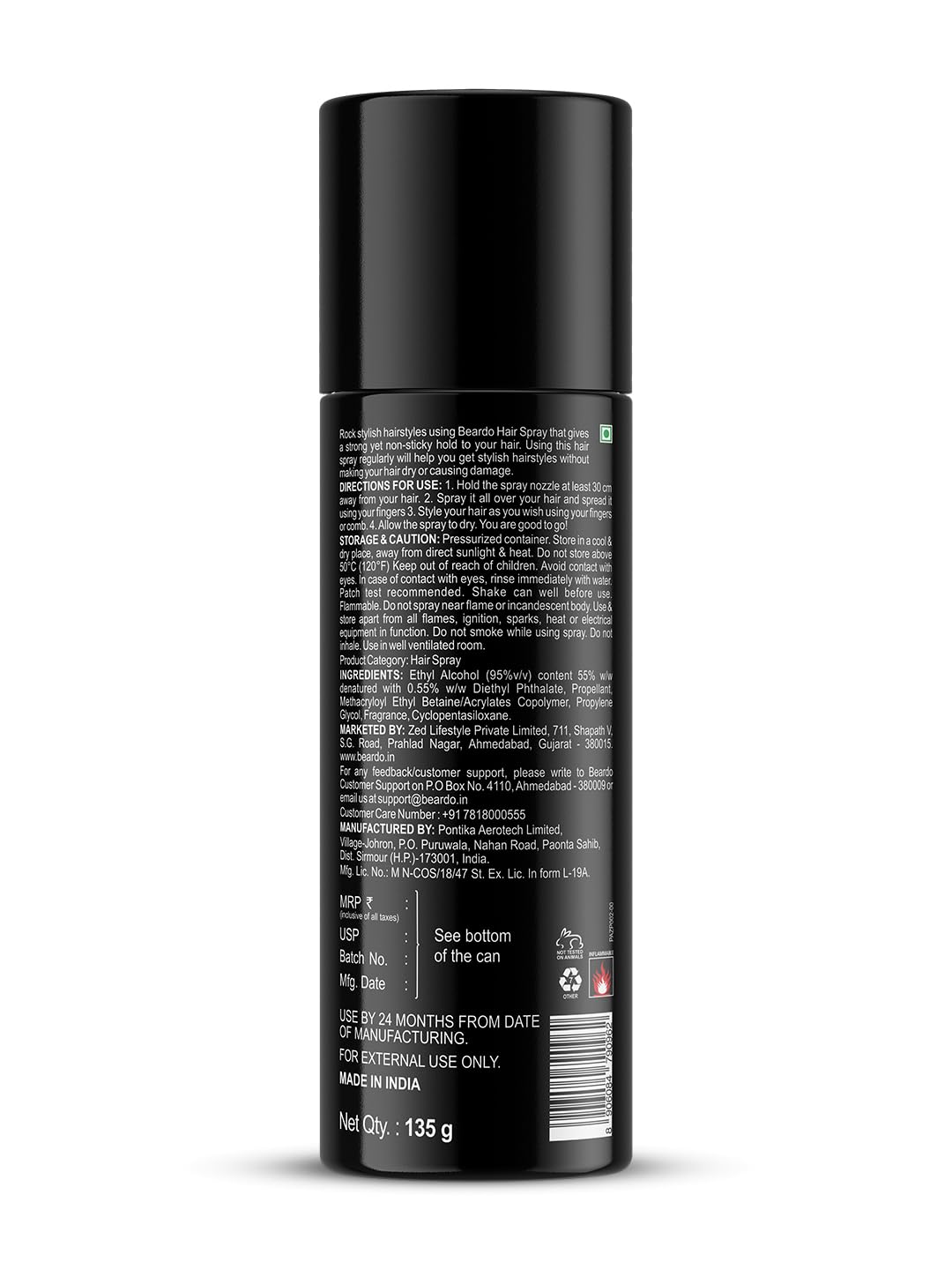 Beardo Strong Hold Hair Spray for Men - 192ml | Long Lasting Hair Styling & Setting Spray with Natural Shine | Perfect for Daily Use, Special Occasions & Professional Styling