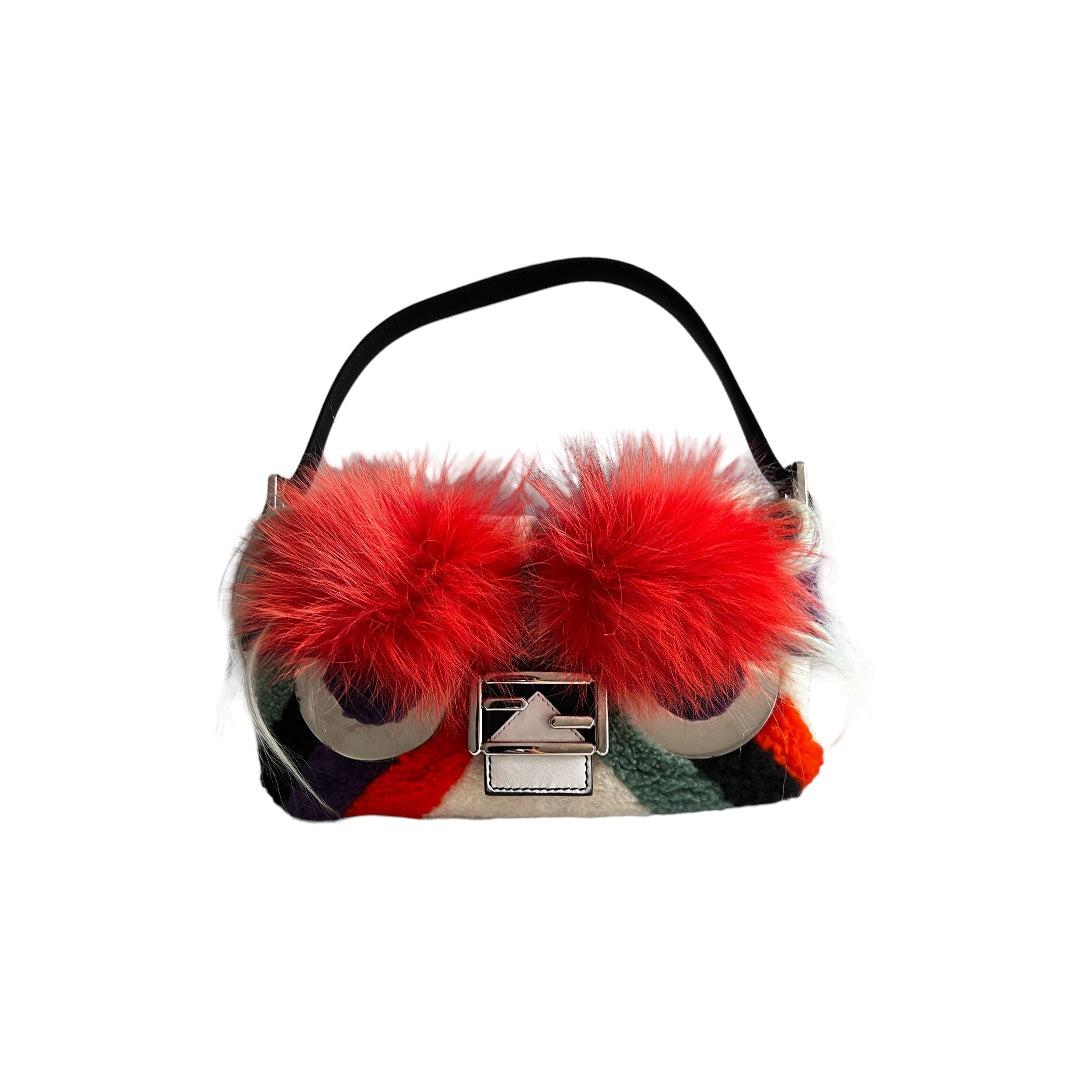 Fendi Angry Bird Shearling Baguette Crossbody Bag with Adjustable Long Strap - Stylish Luxury Handbag for Women, Perfect for Daily Use & Evening Outings