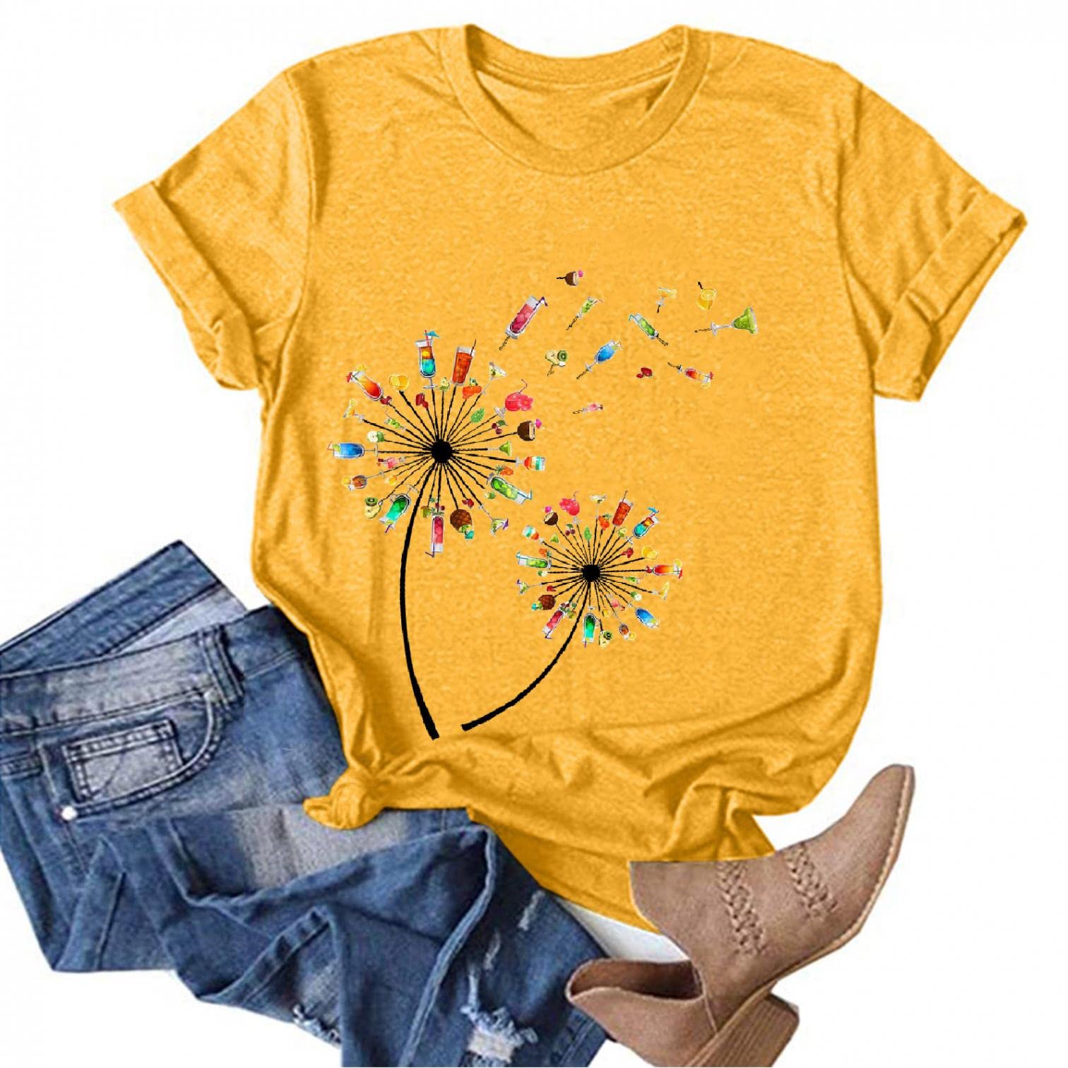 FABUIRT Women's Sunflower Graphic T-Shirt - Plus Size Loose Fit Short Sleeve Blouse, Casual Dressy Top for Everyday Wear, Work & Summer Outfits