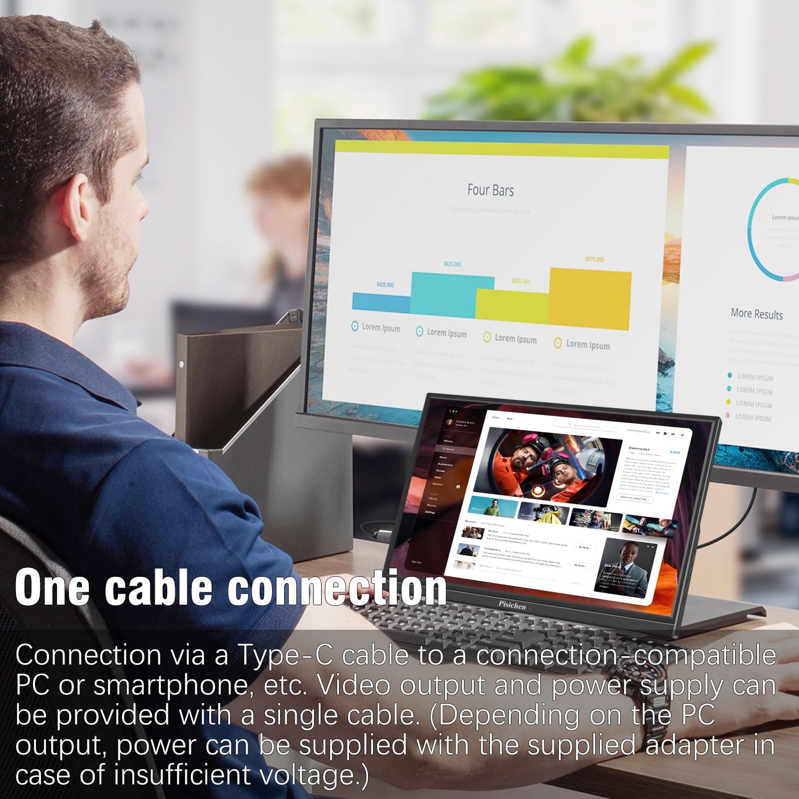 16 Inch Portable FHD Monitor 1920x1200 IPS Display with HDR, USB-C & HDMI Connectivity - Plug & Play External Screen for Laptop, PC, Gaming (PS4/Xbox/Switch), Smartphone & Raspberry Pi - Perfect for Travel, Work & Mobile Entertainment