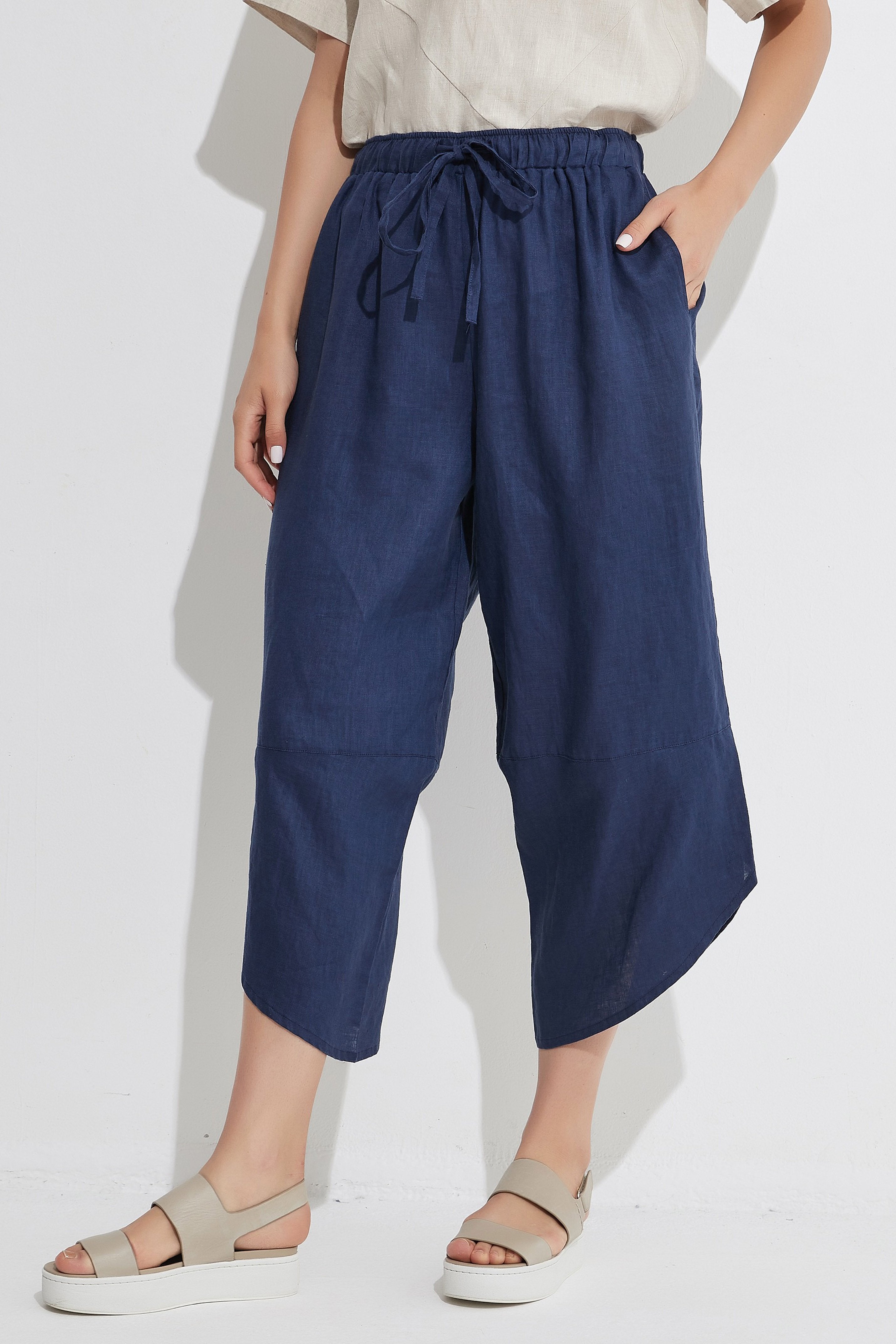 Men's 3/4 Length Pants in Deep Navy - Comfortable Casual & Workout Pants for Running, Yoga, and Outdoor Activities