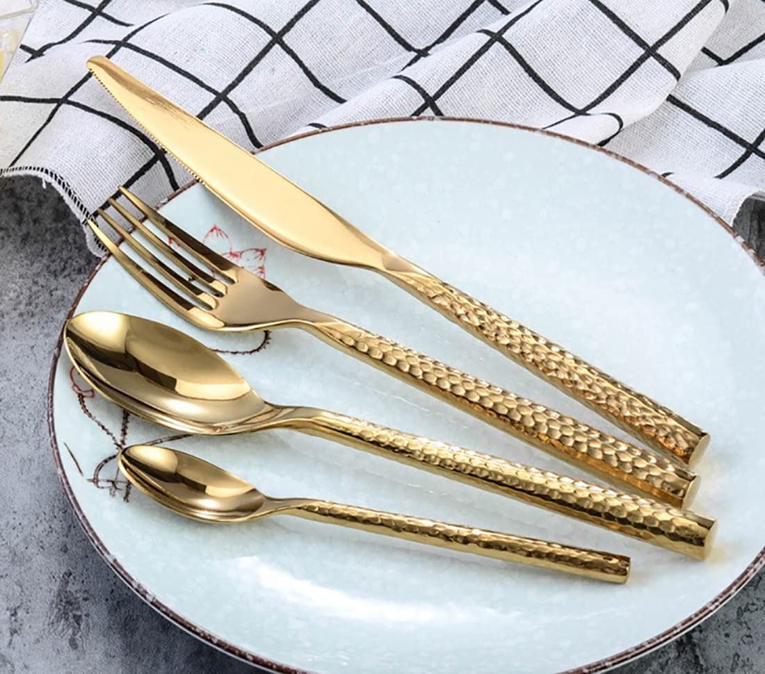 24-Piece Hammered Stainless Steel Flatware Set for 6 - Modern Silverware Cutlery Set with Dinner Knives, Forks & Spoons - Durable Metal Tableware for Home & Kitchen - Perfect for Dinner Parties, Weddings & Everyday Dining