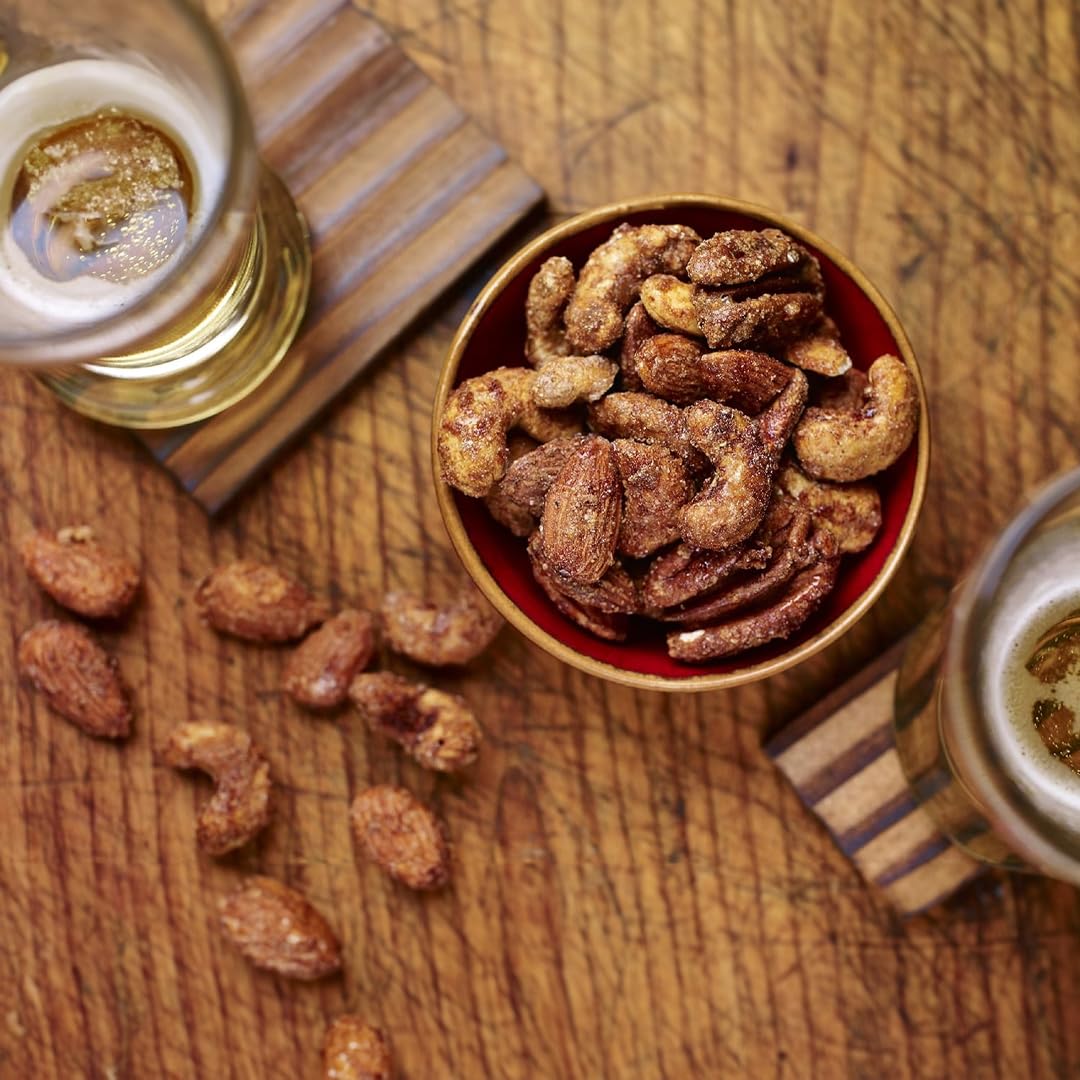 BobbySue's Nuts Some Like It Hot Gourmet Nut Mix - Spicy All Natural Snacks, Gluten Free, Low Sugar, High Protein with Almonds, Cashews & Pecans (32 Oz Jar) - Perfect for Parties, Office Snacks & Healthy On-the-Go Nutrition