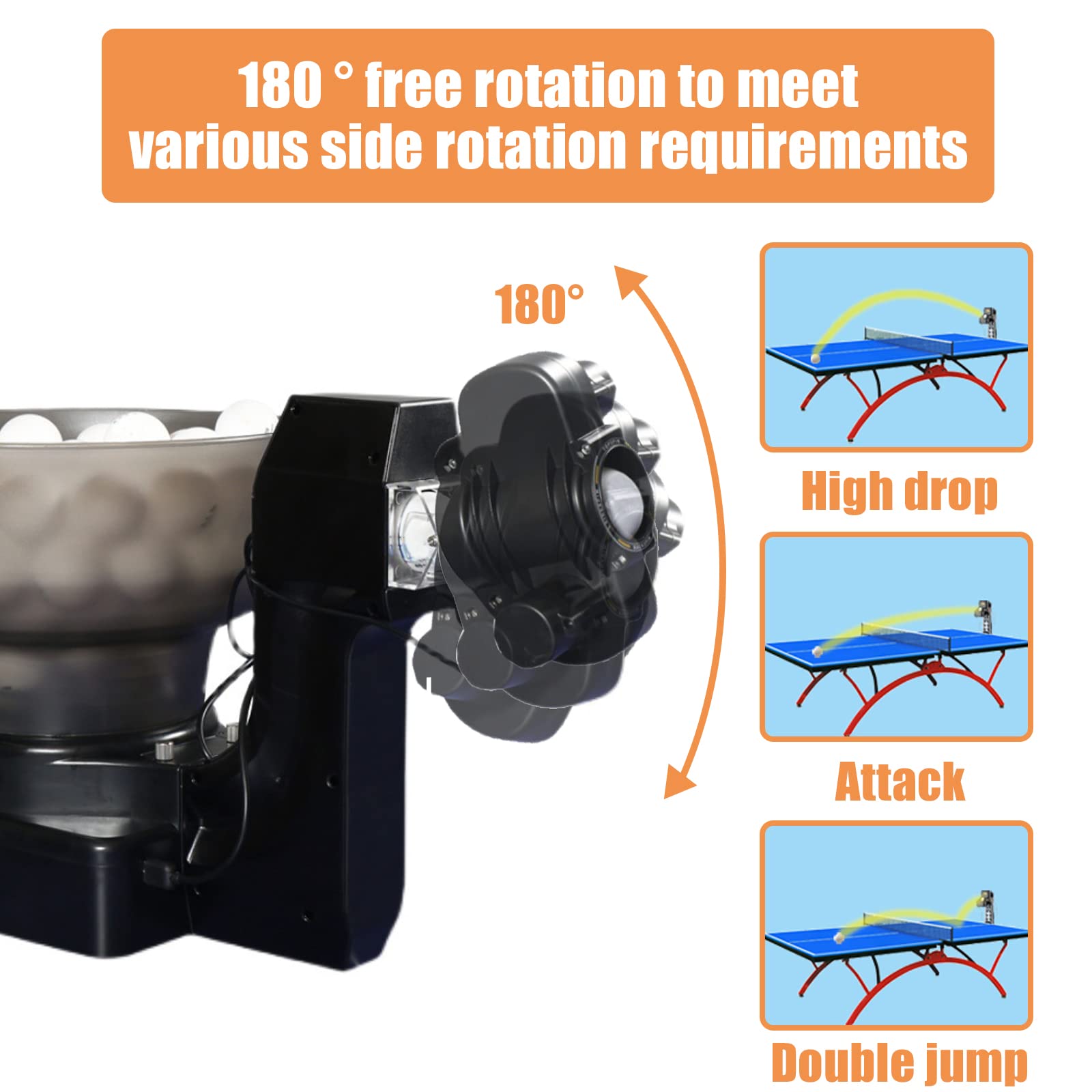 HP-07 Automatic Ping Pong Ball Machine - Portable Table Tennis Robot with 36 Spin Variations | Training Equipment for Home & Club Use | Includes Table Tennis Balls