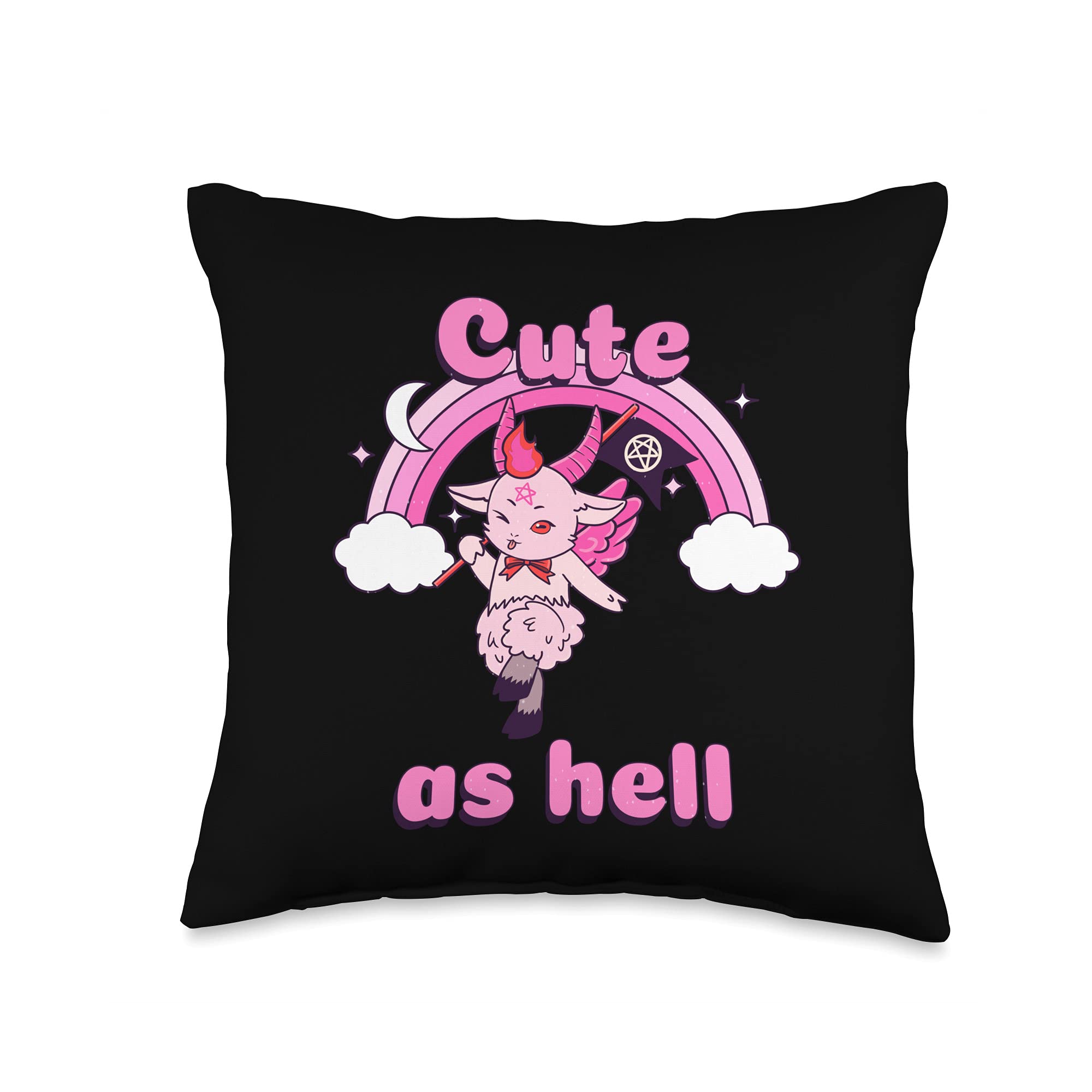 Cute Anime Baphomet Pastel Goth Emo Throw Pillow - 16x16 Inch Multicolor Decorative Pillow for Kawaii Room, Gothic Bedroom & Emo Aesthetic Decor