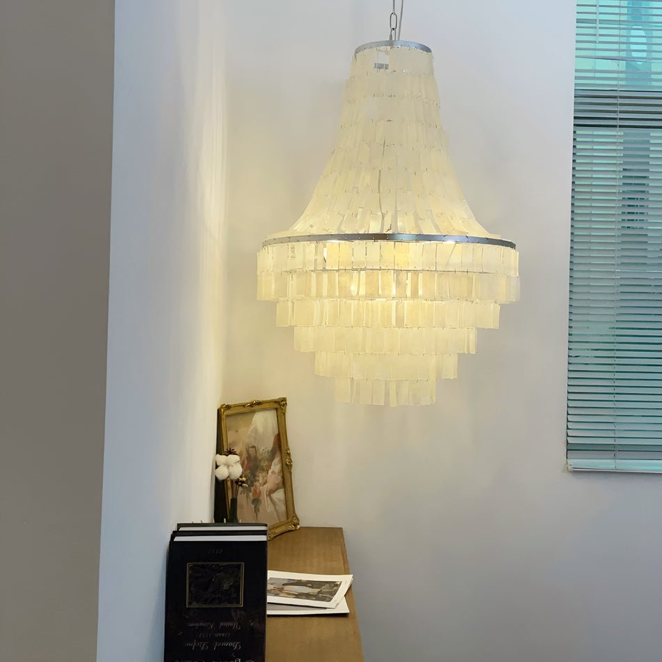 Boho Shell Tiered Chandelier - Elegant Beach Style Lighting for Living Room, Bedroom & Dining Room - Perfect for Coastal Decor, Boho Home & Wedding Decorations