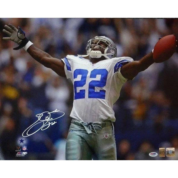 Emmitt Smith Signed 16x20 Framed Football Jersey with PSA COA - Dallas Cowboys Legend Autograph - Perfect for Sports Memorabilia Collectors and Man Cave Decor