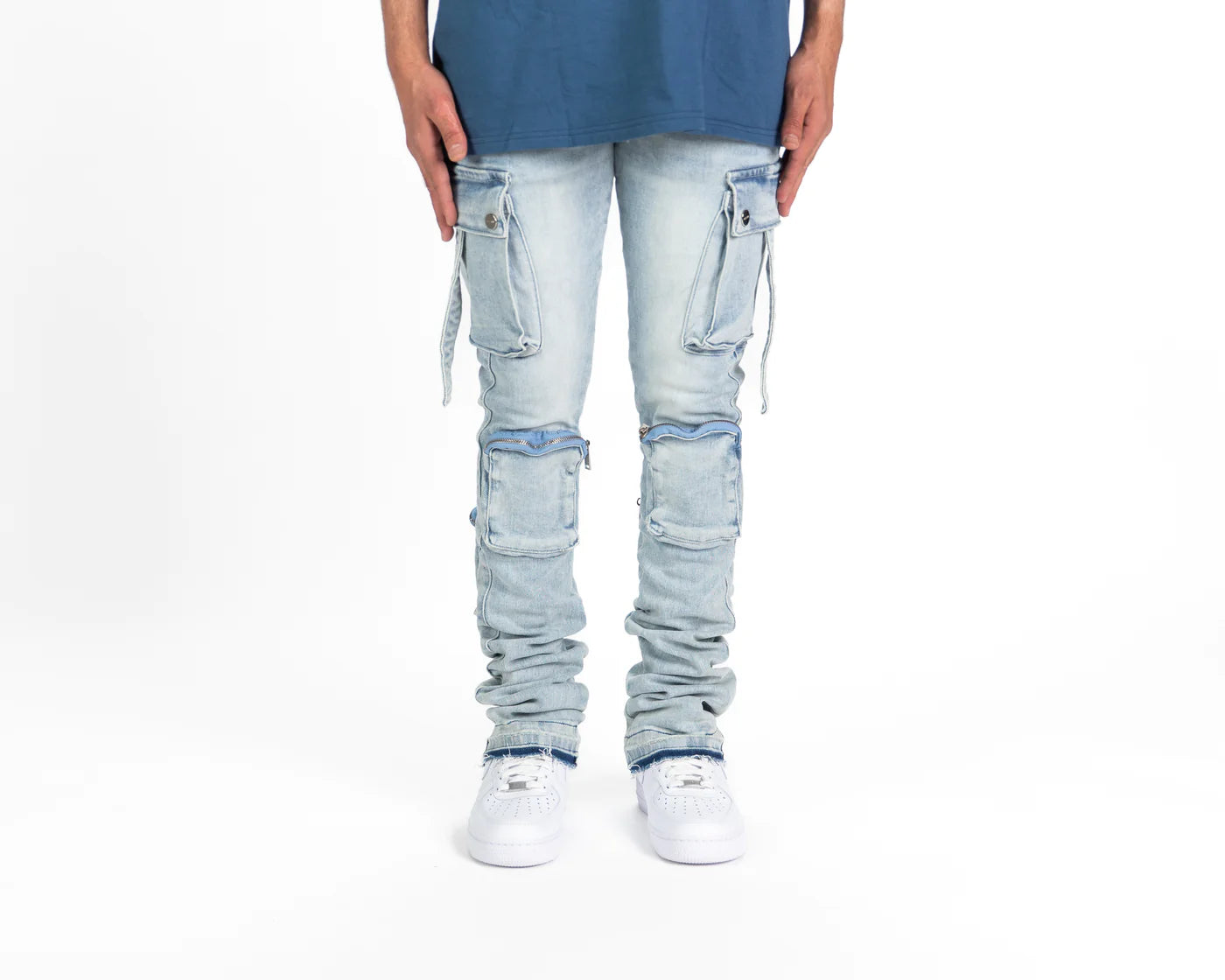 NEVER LOOK BACK CARGO FLARE STACK DENIM Jeans for Women - High Waisted Wide Leg 90s Vintage Style Pants for Casual Wear and Street Fashion