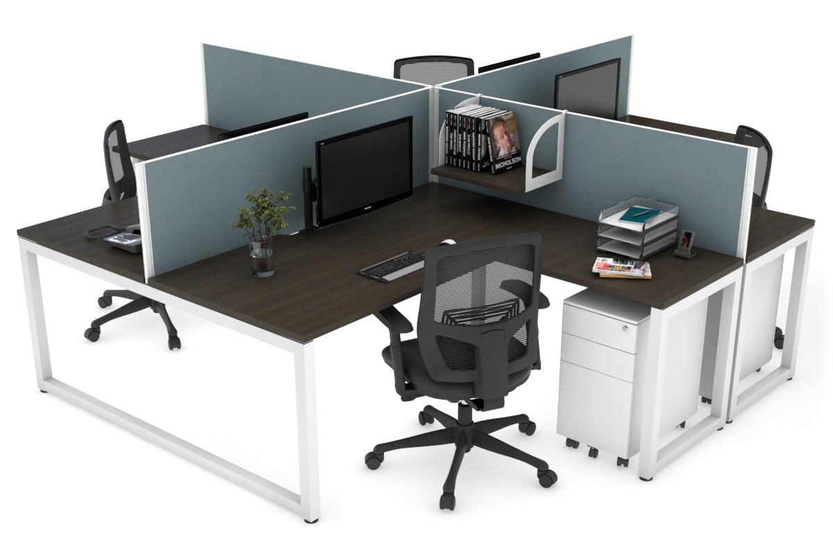 Quadro Loop Legs 4-Person Corner Workstation Desk - 1400L x 1800W with Cable Management - Perfect for Office, Conference Room & Collaborative Workspaces