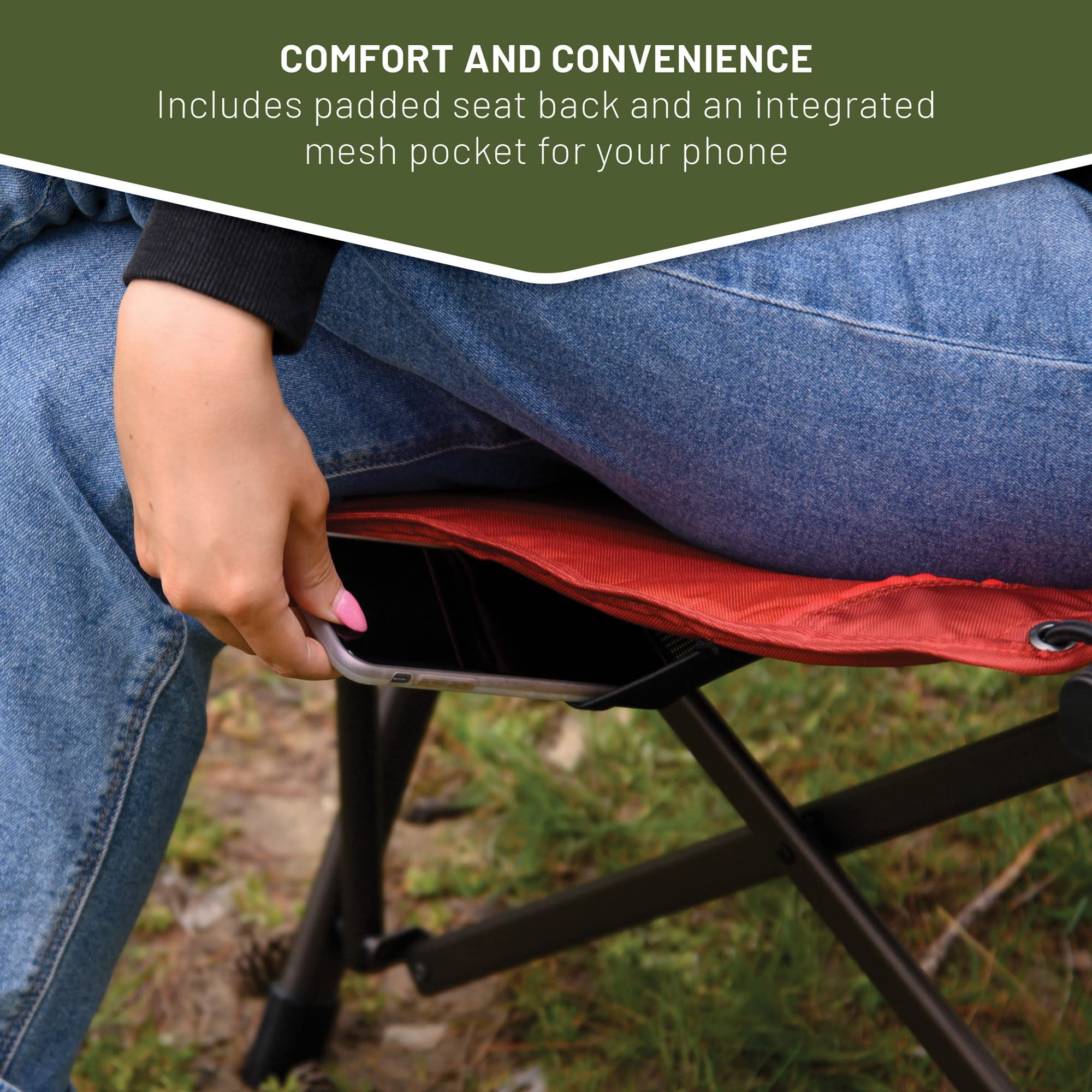 TIMBER RIDGE Heavy Duty Folding Camping Chair for Adults - 300 lbs Weight Capacity, Padded Seat with Armrests & Cup Holder, Portable Collapsible Outdoor Chair for Camping, Beach, Fishing, Picnics, Backyard, Lawn & Tailgating - Red