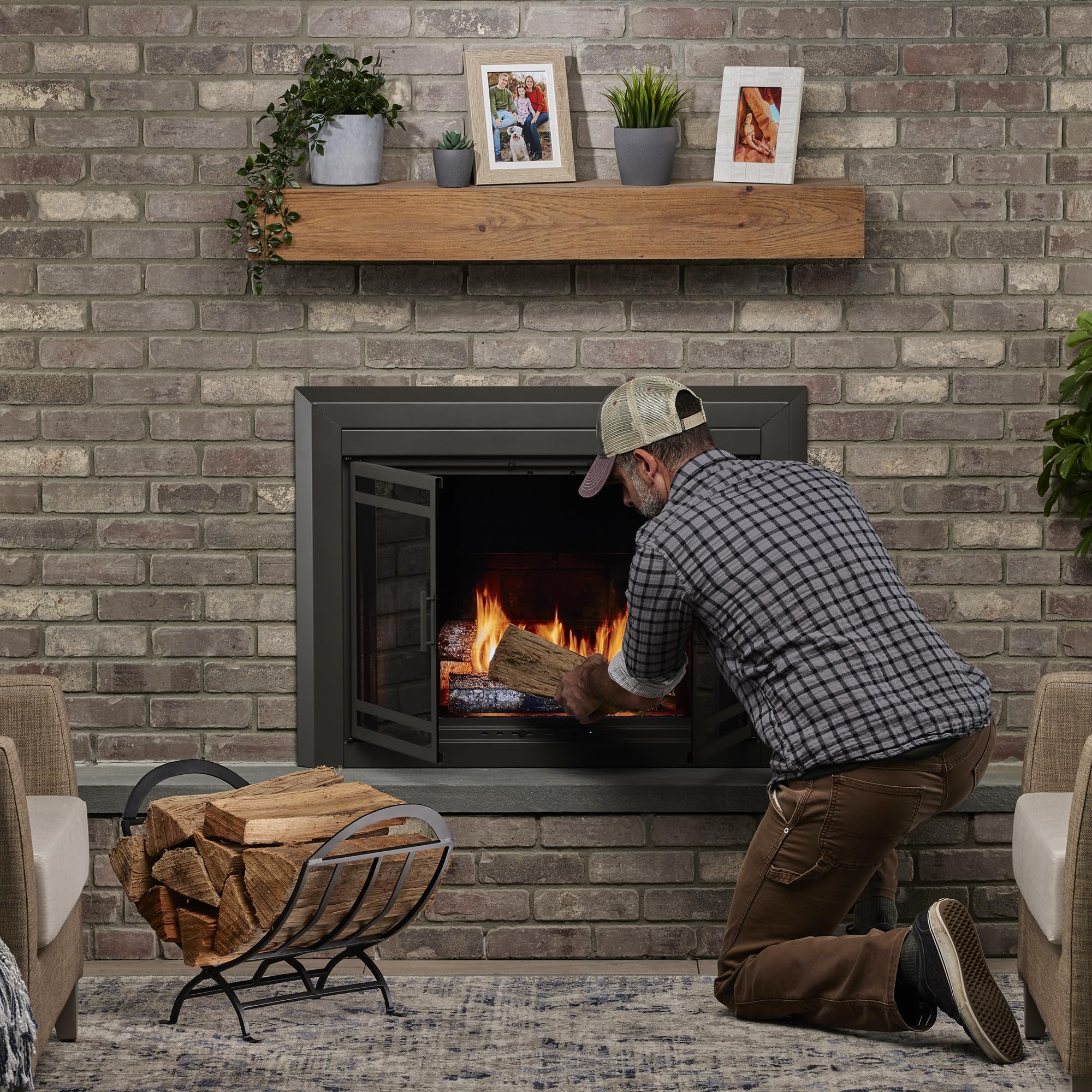 Uniflame W-1038 Black Wrought Iron Firewood Log Rack - Outdoor Firewood Storage for Fireplace, Camping, and Patio Use