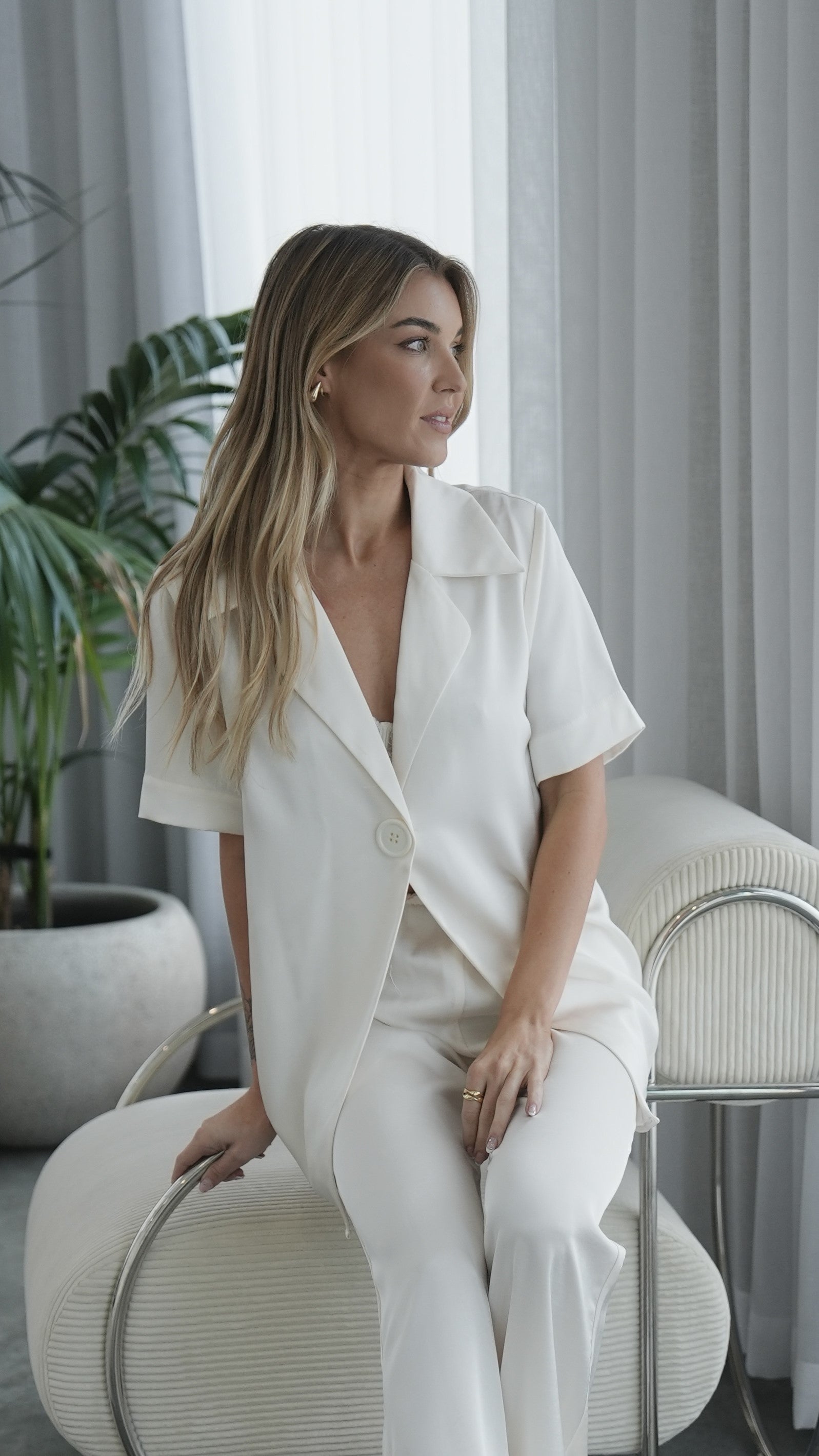 Imogen Button Pants for Women - Cream Colored High Waisted Trousers | Perfect for Office Wear & Casual Outfits