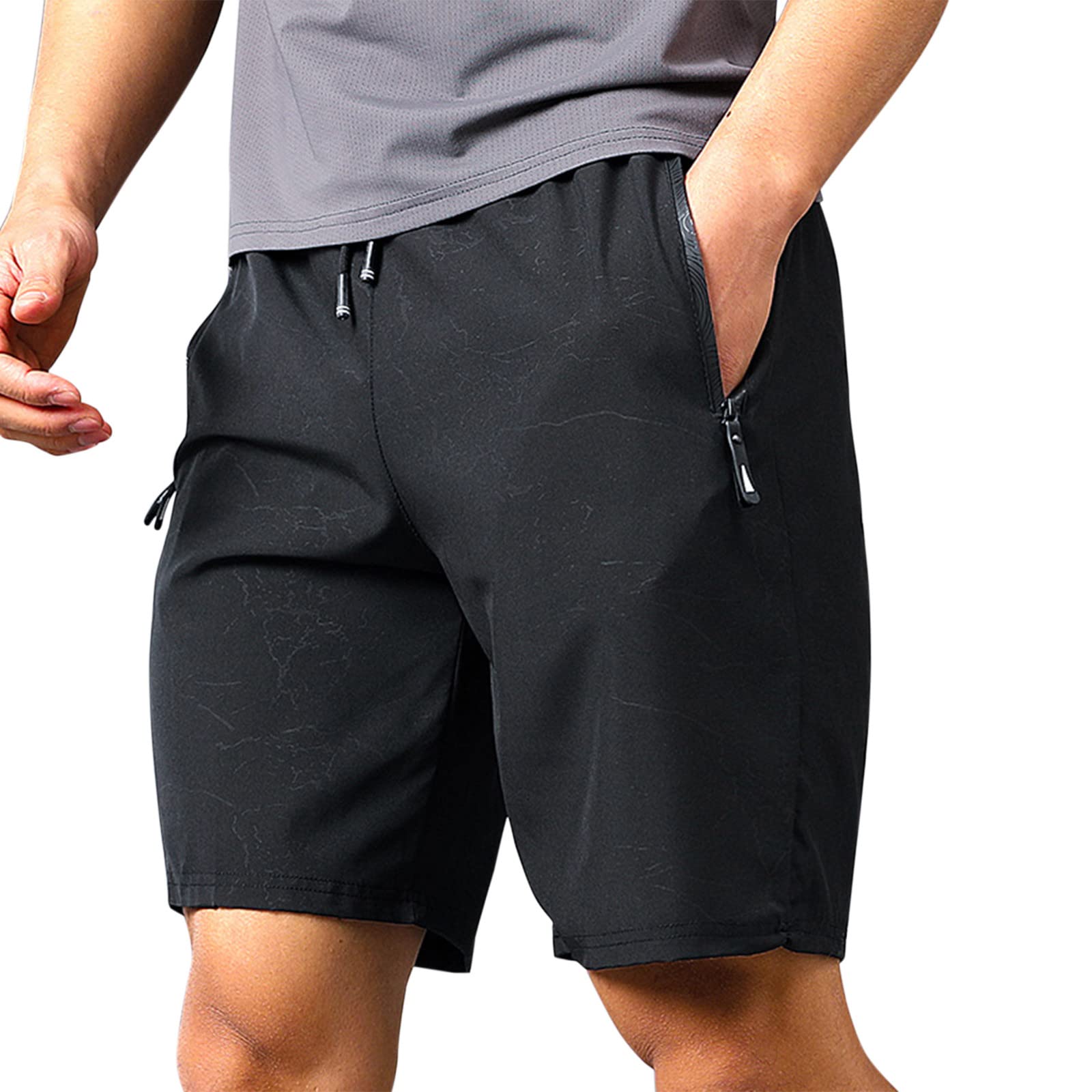 Men's Quick-Dry Silk Pocket Zipper Athletic Shorts with Drawstring - Lightweight Sports Shorts for Running, Gym & Outdoor Activities