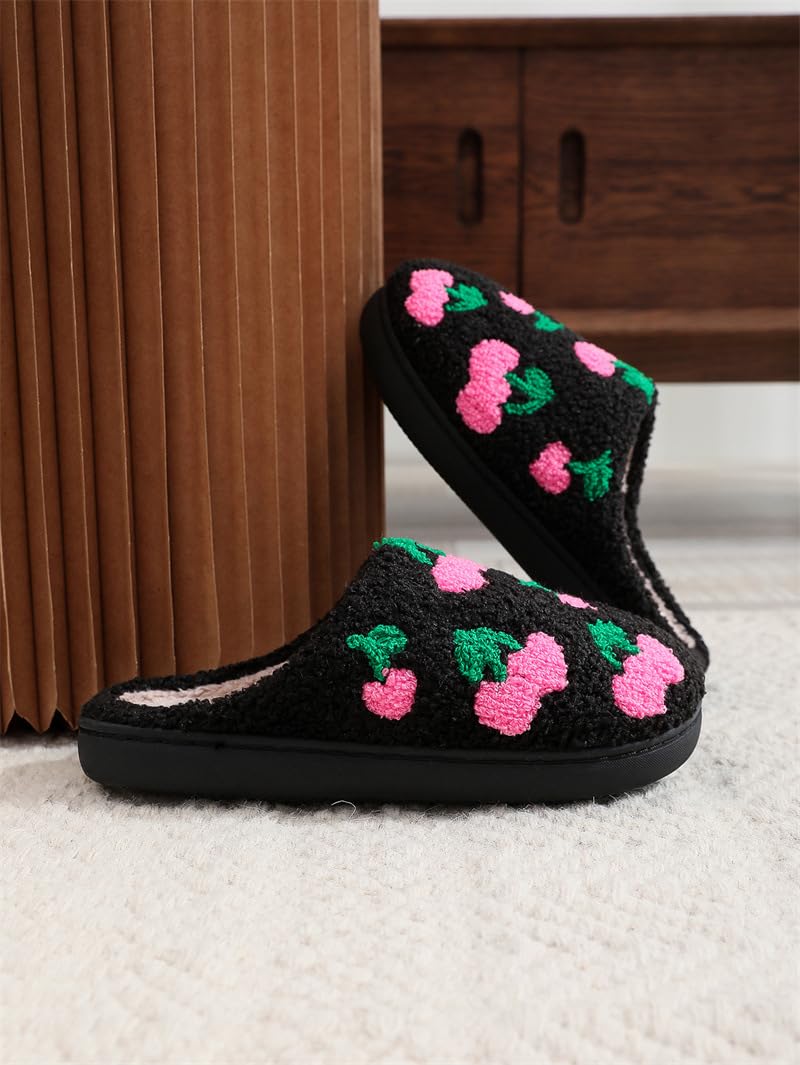 Women's Fuzzy Fruit Pattern Slippers - Cozy Indoor House Shoes for Relaxing at Home, Lounging & Comfortable Wear