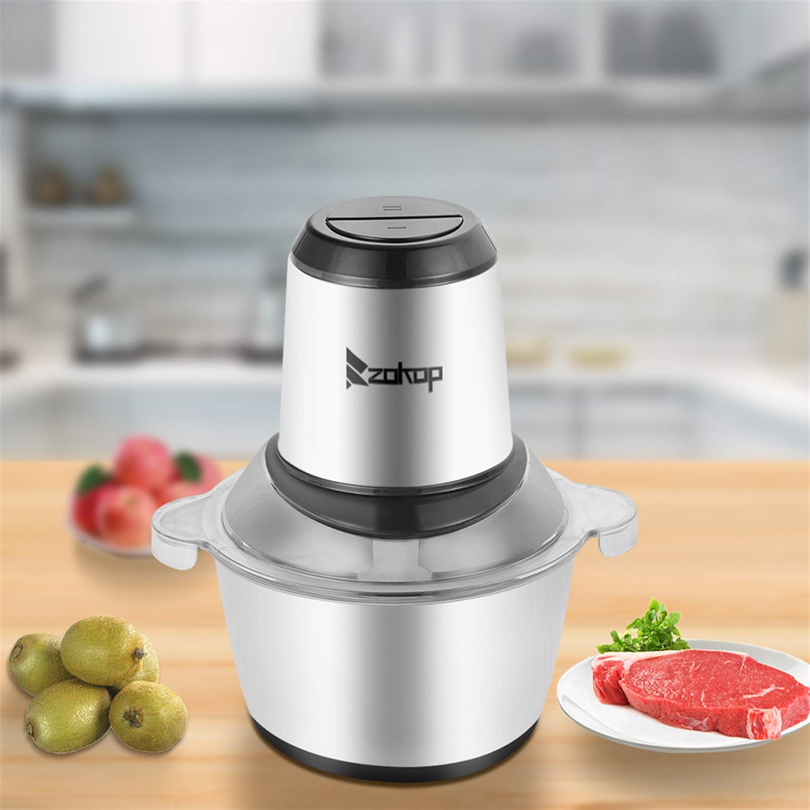 300W Electric Meat Grinder & Food Processor - 2L Stainless Steel Bowl, 4 Sharp Blades for Meat, Vegetables, Fruits & Nuts - Perfect for Home Kitchen, Butcher Shop & Restaurant Food Prep