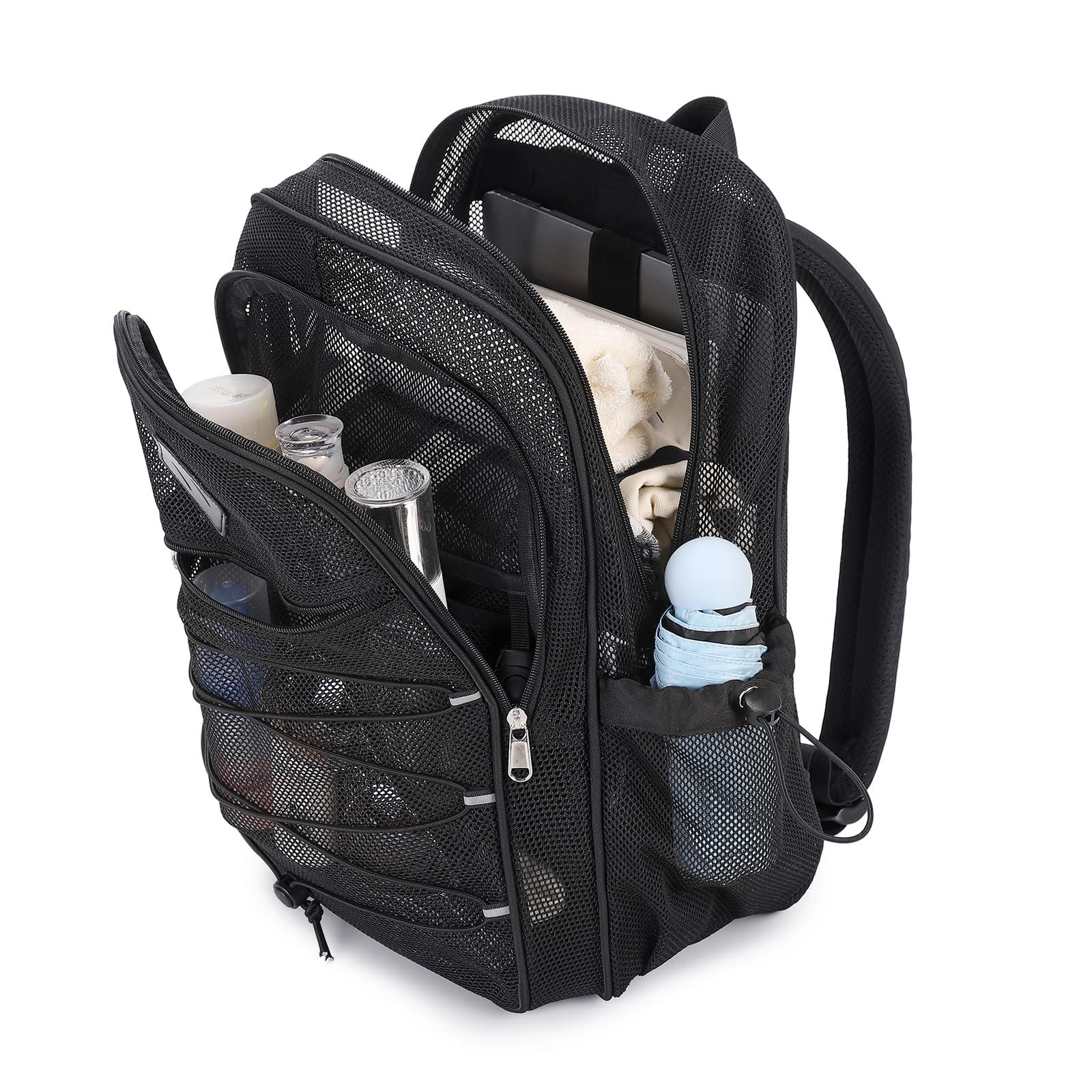 MOONBABY Heavy Duty Mesh Backpack for Boys - Transparent School Backpack with Breathable Design - Perfect for Swimming, Beach, Sports, Work & Travel - Durable See-Through Bookbag for School, Gym & Outdoor Activities (Black)